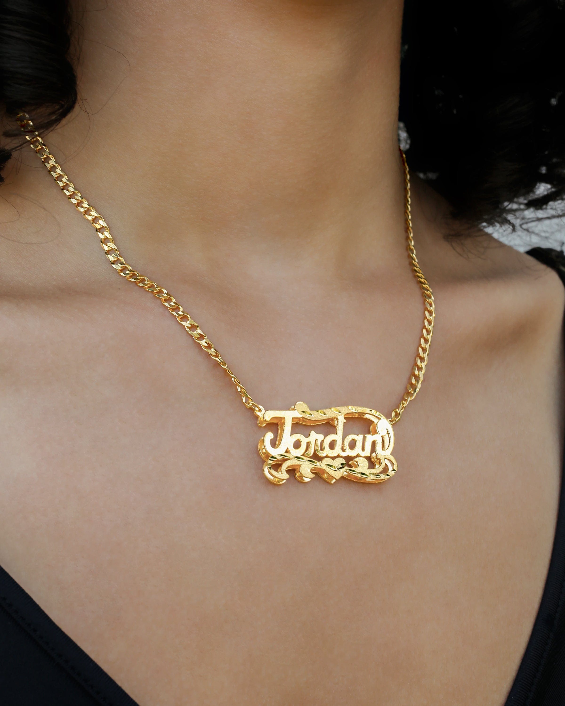 Double Plated Name Necklace with Cuban Chain