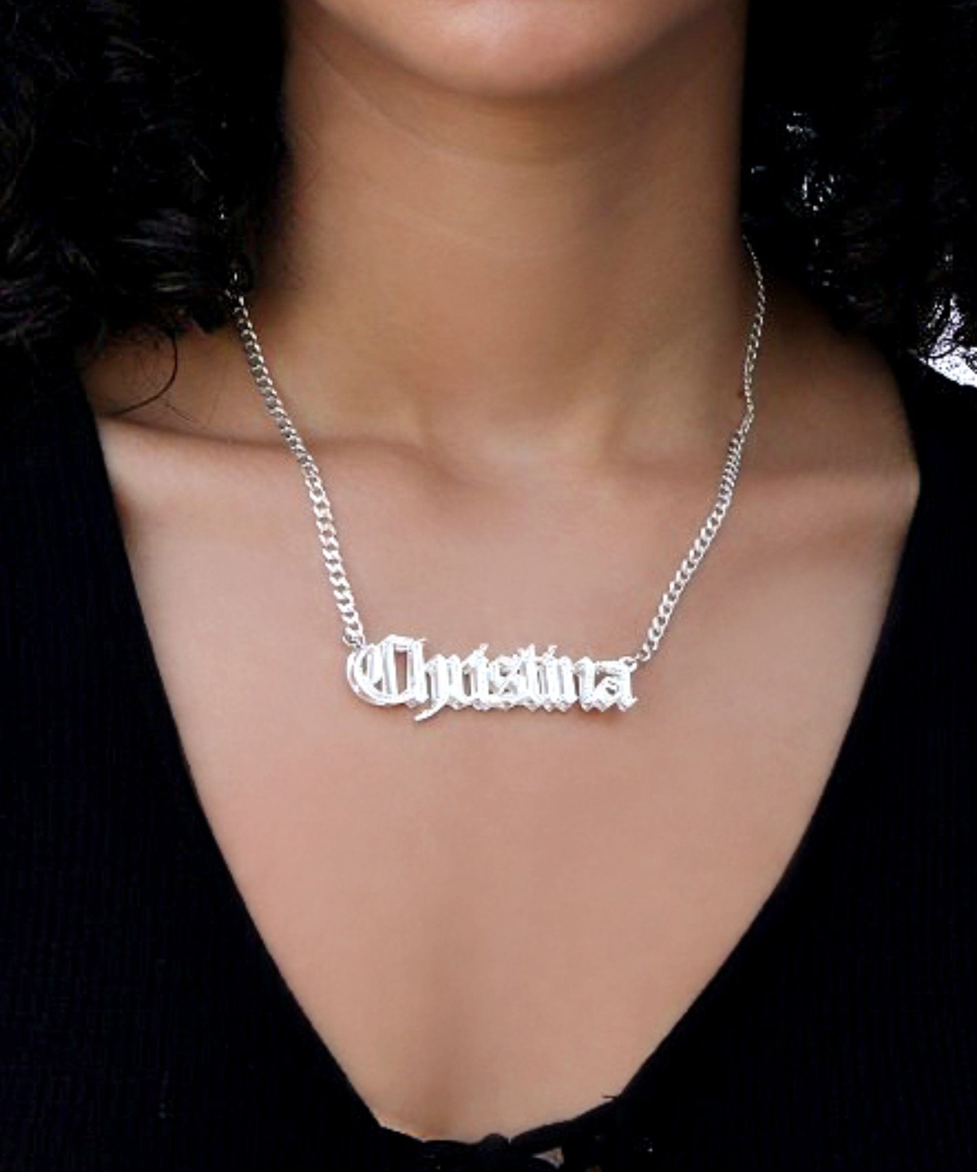 Double Plated Gothic Name Necklace with Cuban Chain