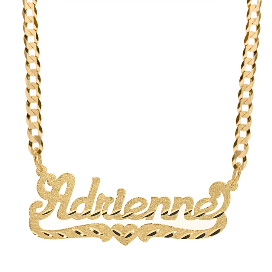 14K Gold over Sterling Silver / Cuban Chain Kids Script Name Necklace with Diamond Cut Finish
