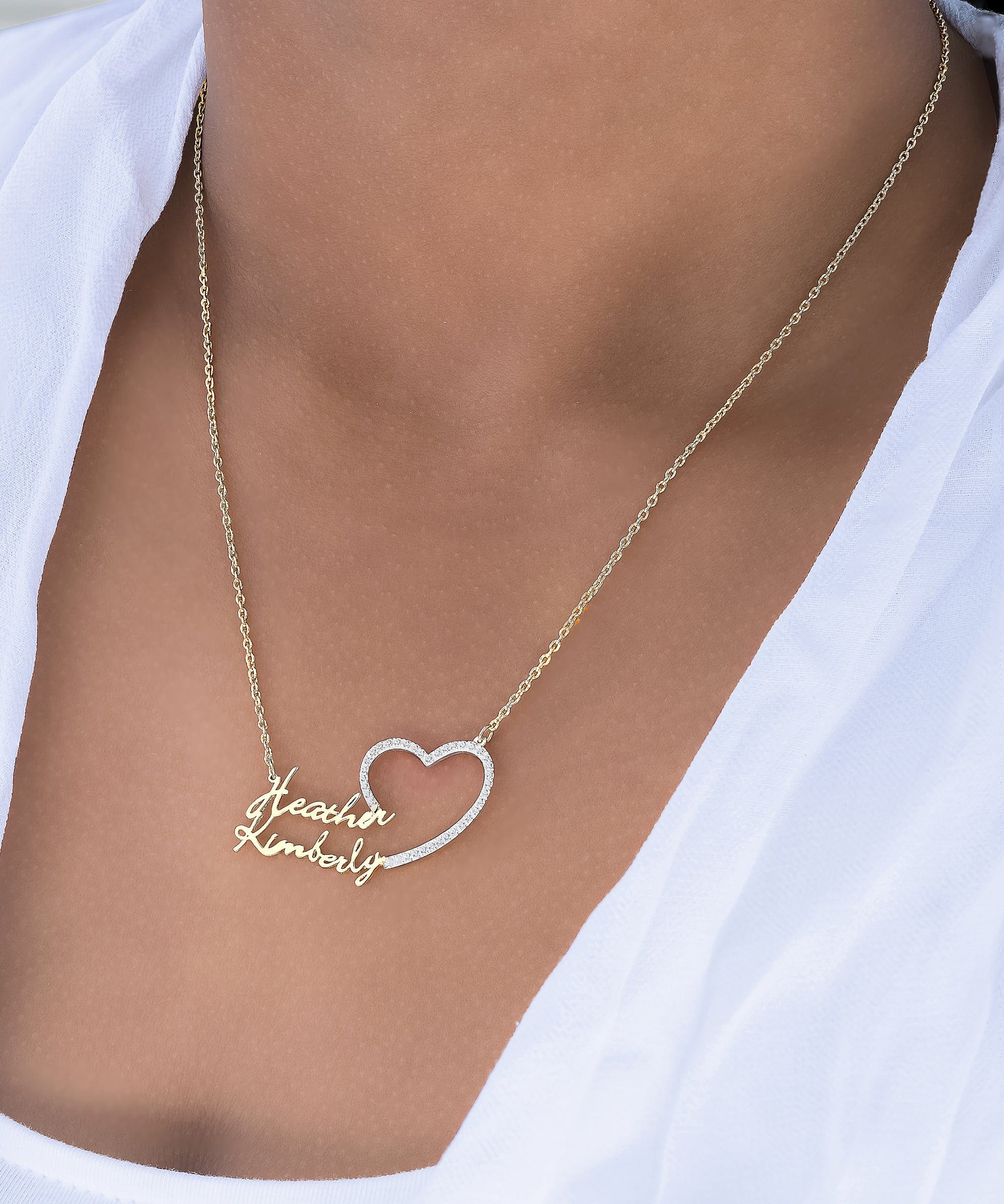 Iced Out Heart Couple Nameplate Necklace