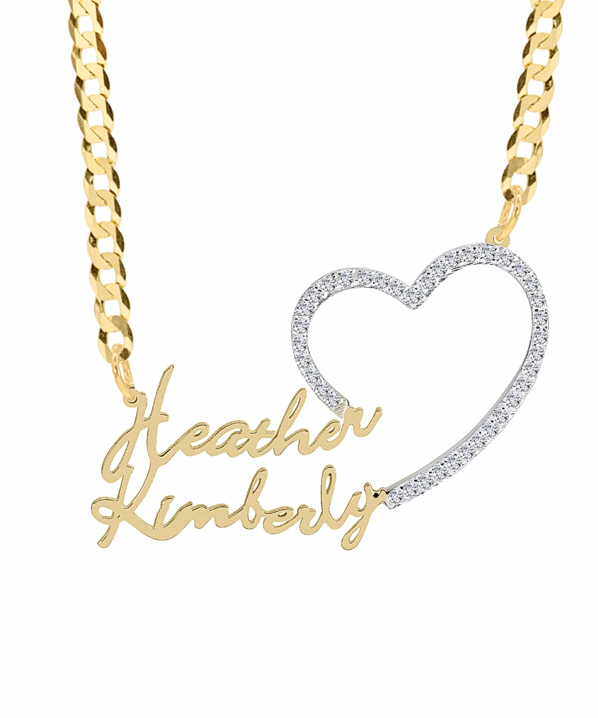 Iced Out Heart Couple Nameplate Necklace