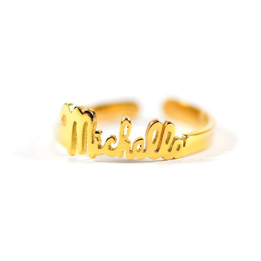 Gold Plated Script Name Ring