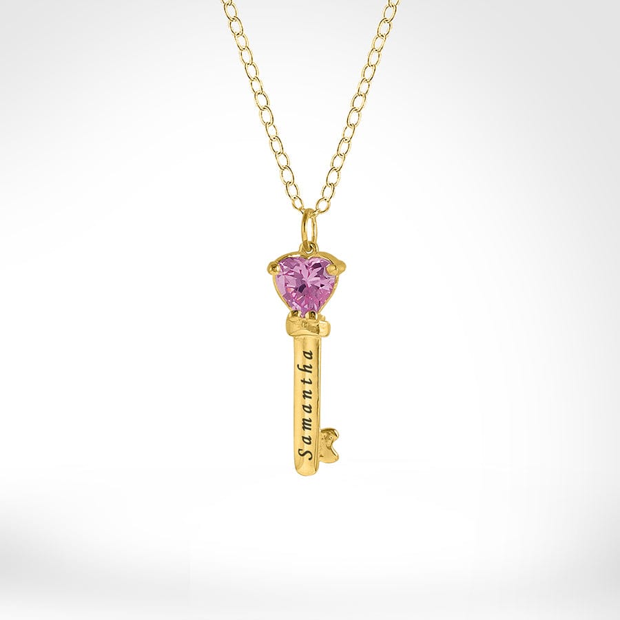 Mother's Necklace with Key Shape Birthstone Charm