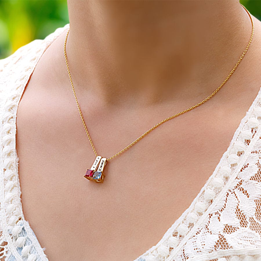 Mother's Necklace with Square Shape Birthstone Charm