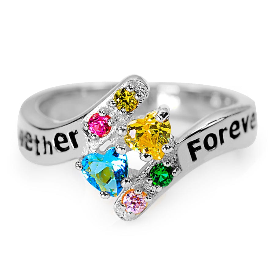 Silver Plated / 5 "Together Forever" Ring with Birthstones