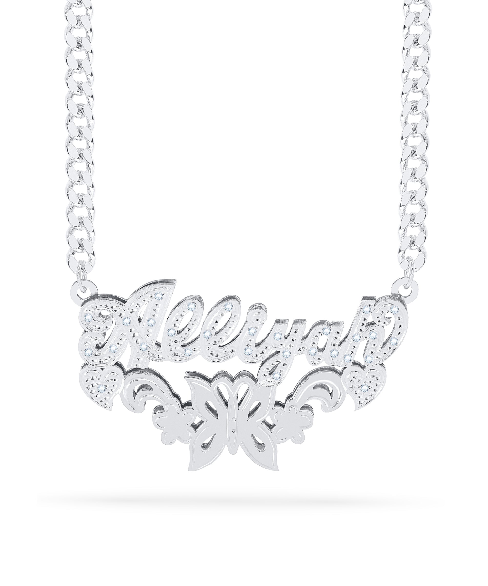 Diamond Butterfly Double Nameplate Necklace "Alliyah"