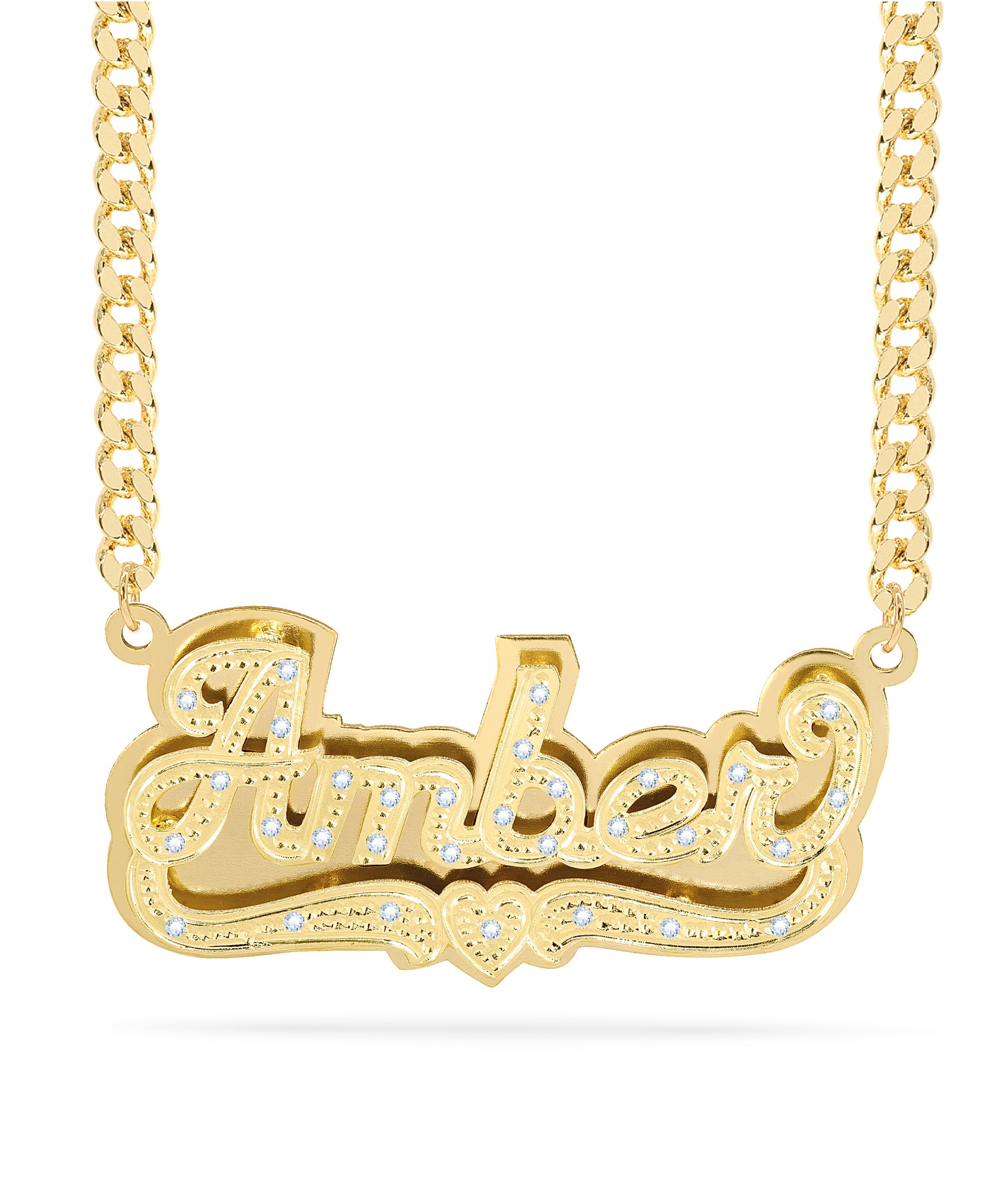 Diamond Double Nameplate Necklace w/ Love Heart "Amber"