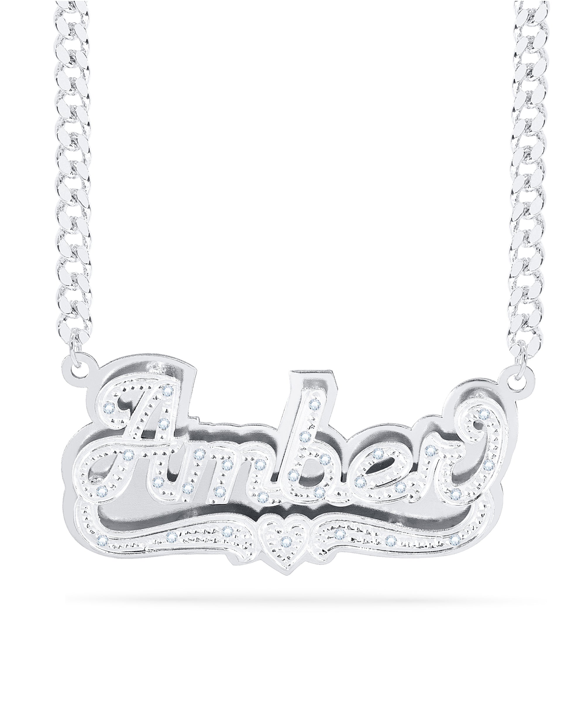 Diamond Double Nameplate Necklace w/ Love Heart "Amber"