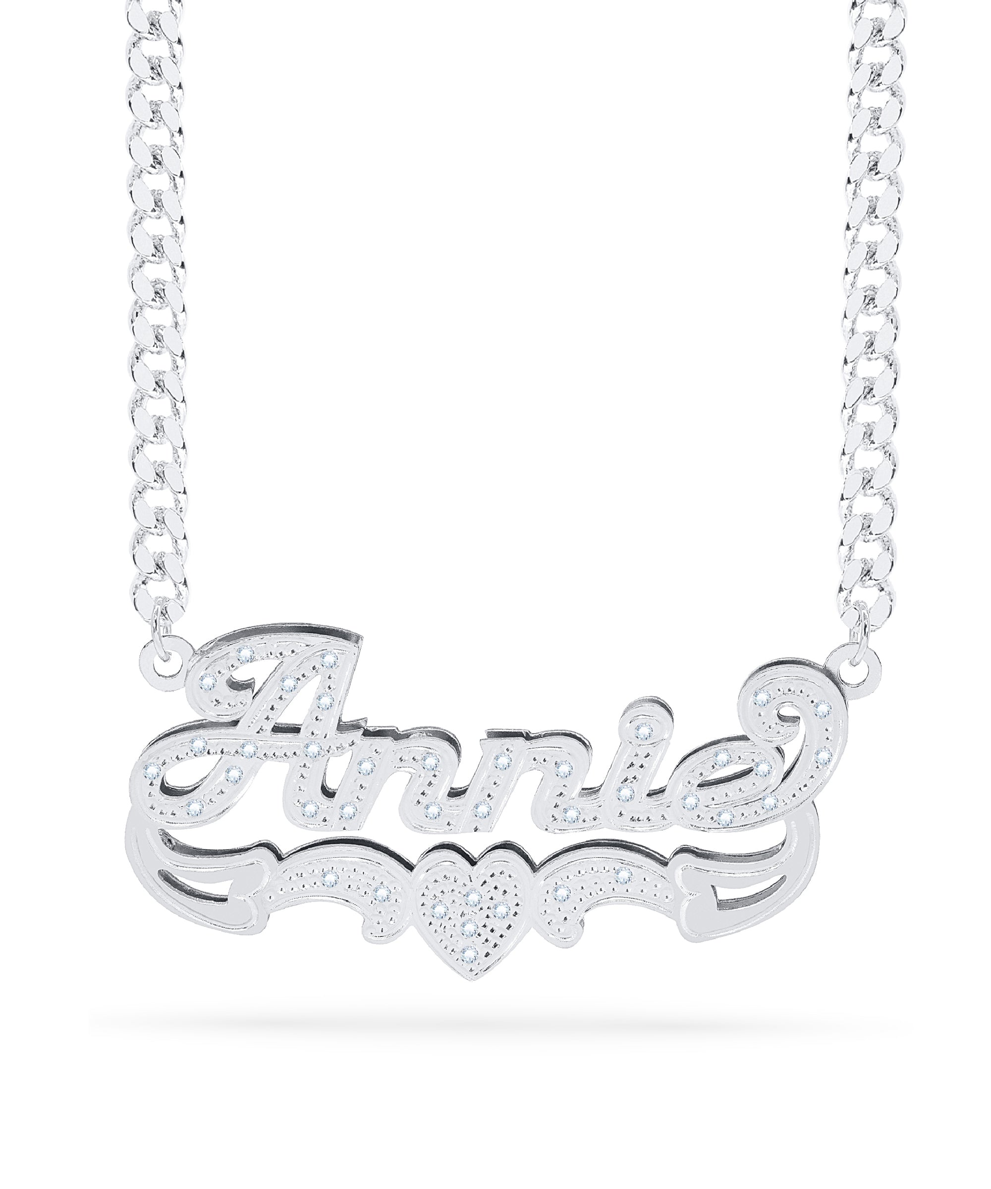 Diamond Double Nameplate Necklace w/ Love Heart "Annie"