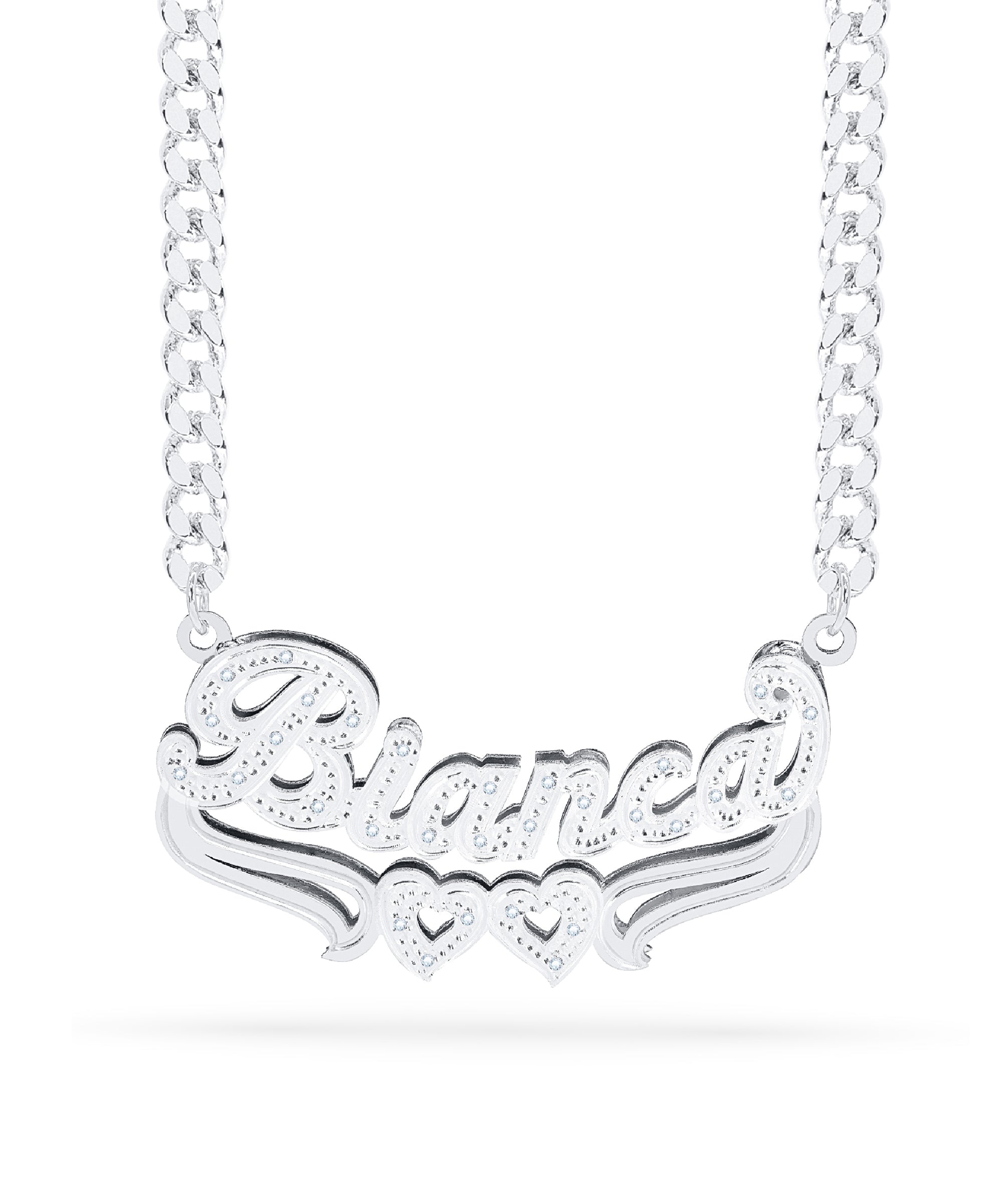 Diamond Double Nameplate Necklace w/ Hearts "Bianca"