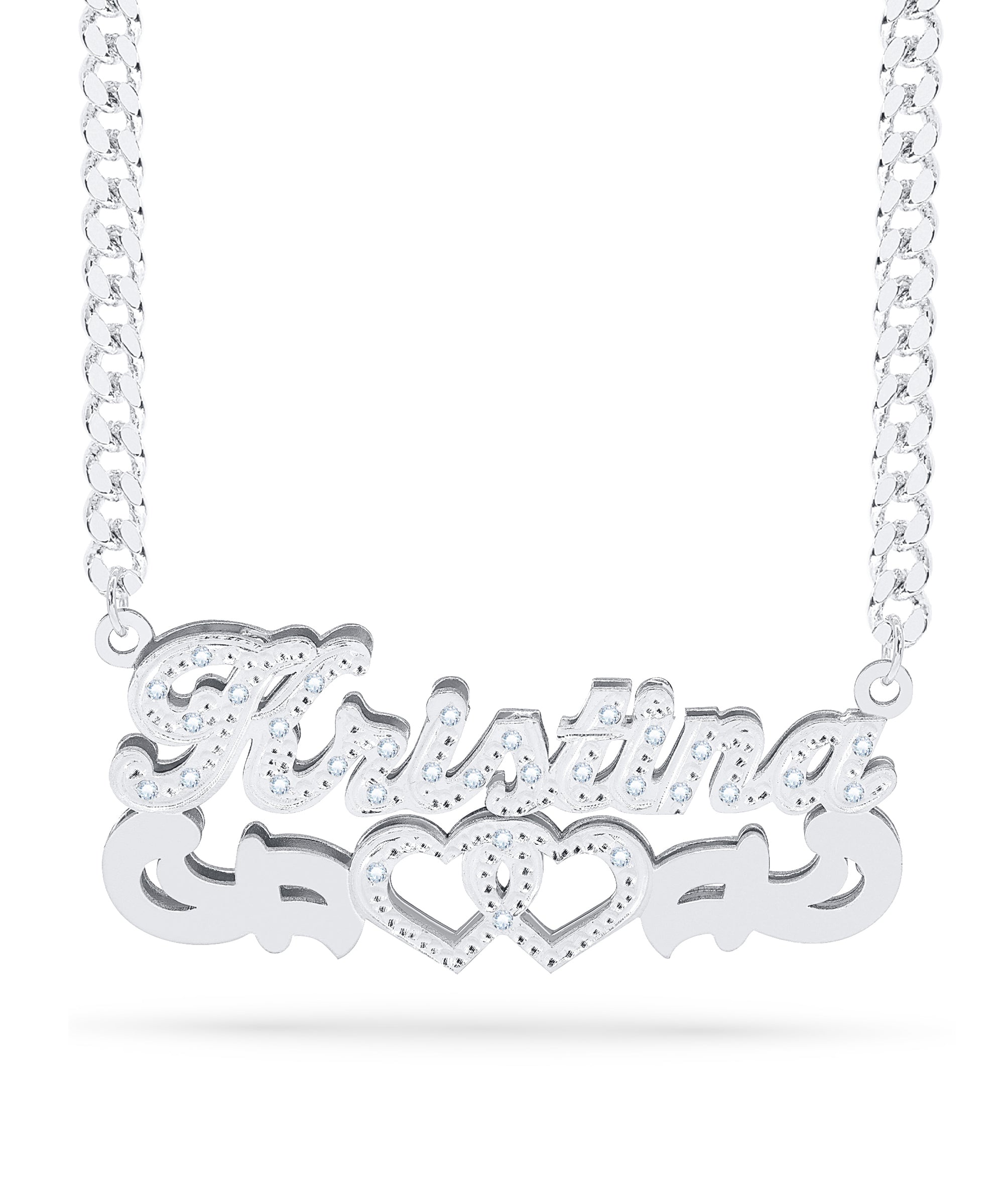 Diamond Double Nameplate Necklace w/ Love Heart "Kristina"