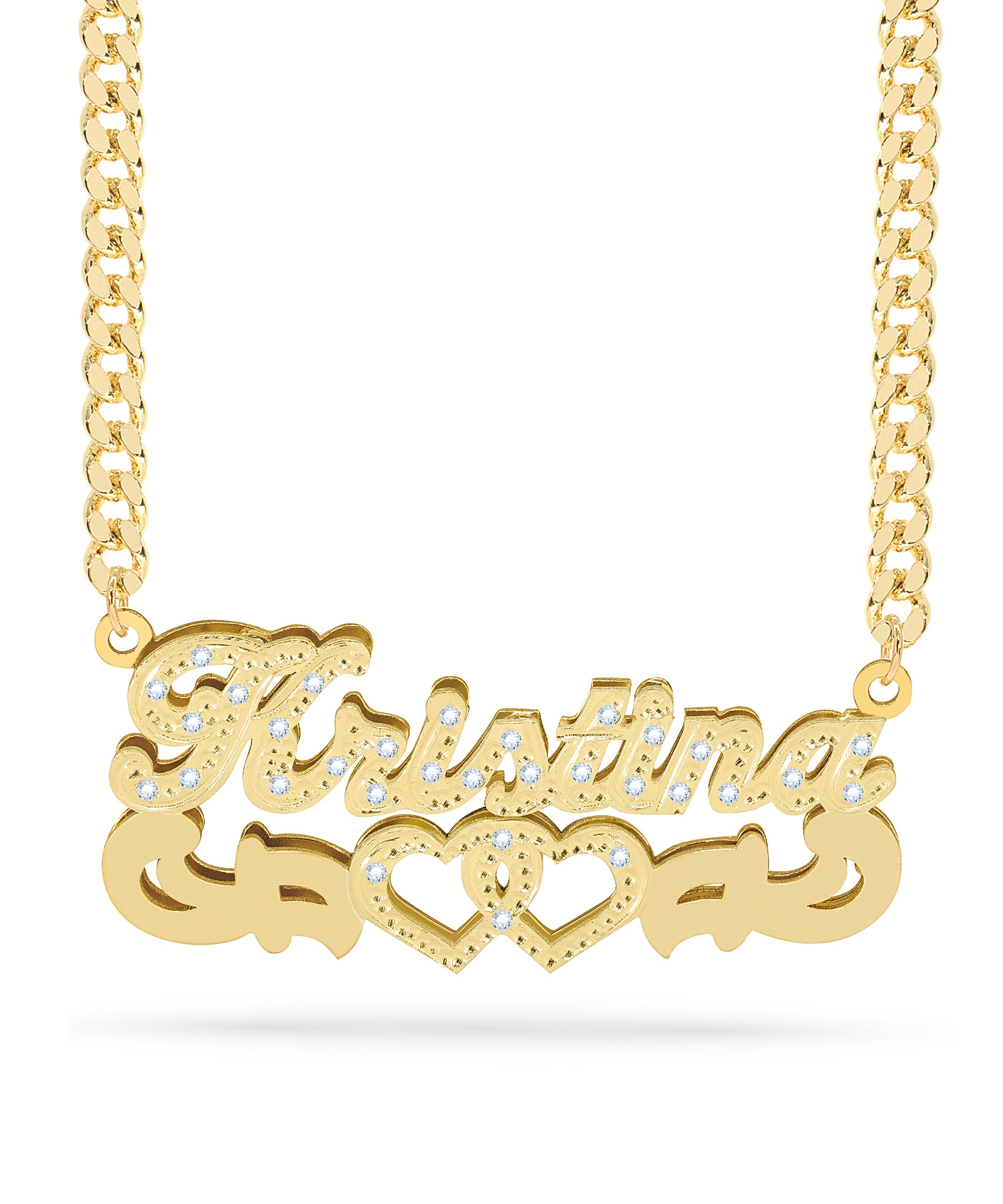 Diamond Double Nameplate Necklace w/ Love Heart "Kristina"