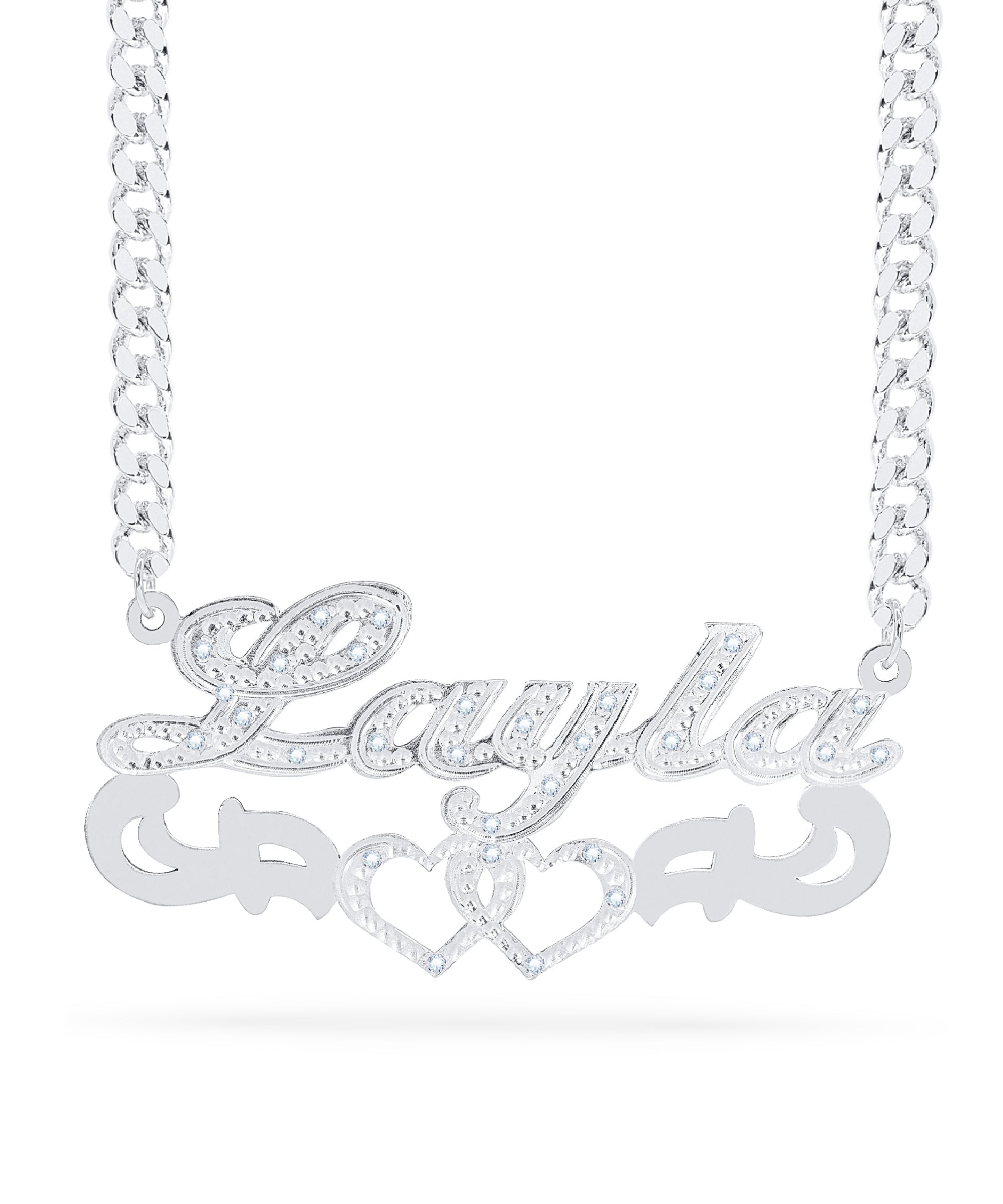 Diamond Custom Necklace w/ Love Hearts "Layla"