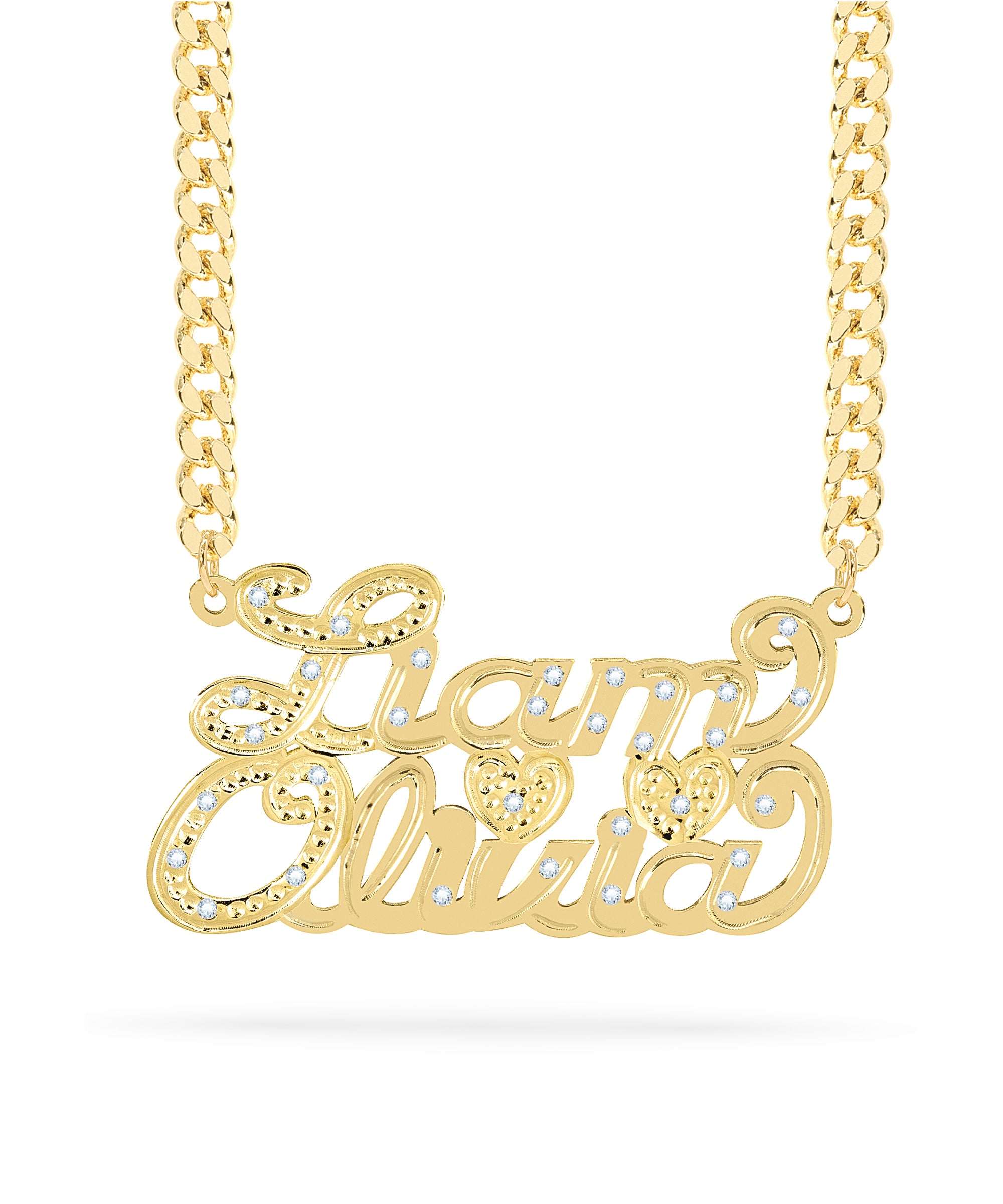 Diamond Custom Couple Necklace w/ Heart "Liam & Olivia"