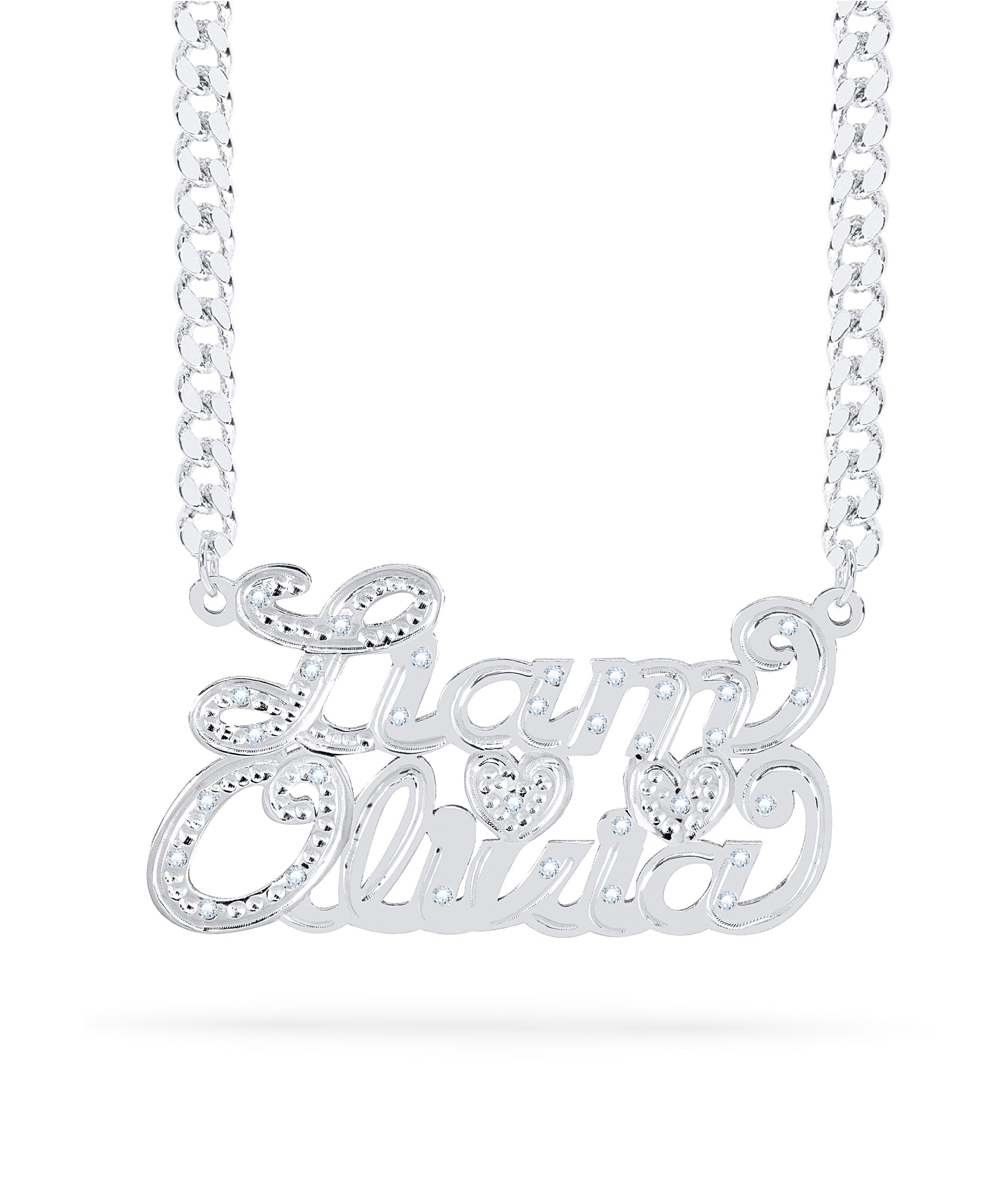 Diamond Custom Couple Necklace w/ Heart "Liam & Olivia"