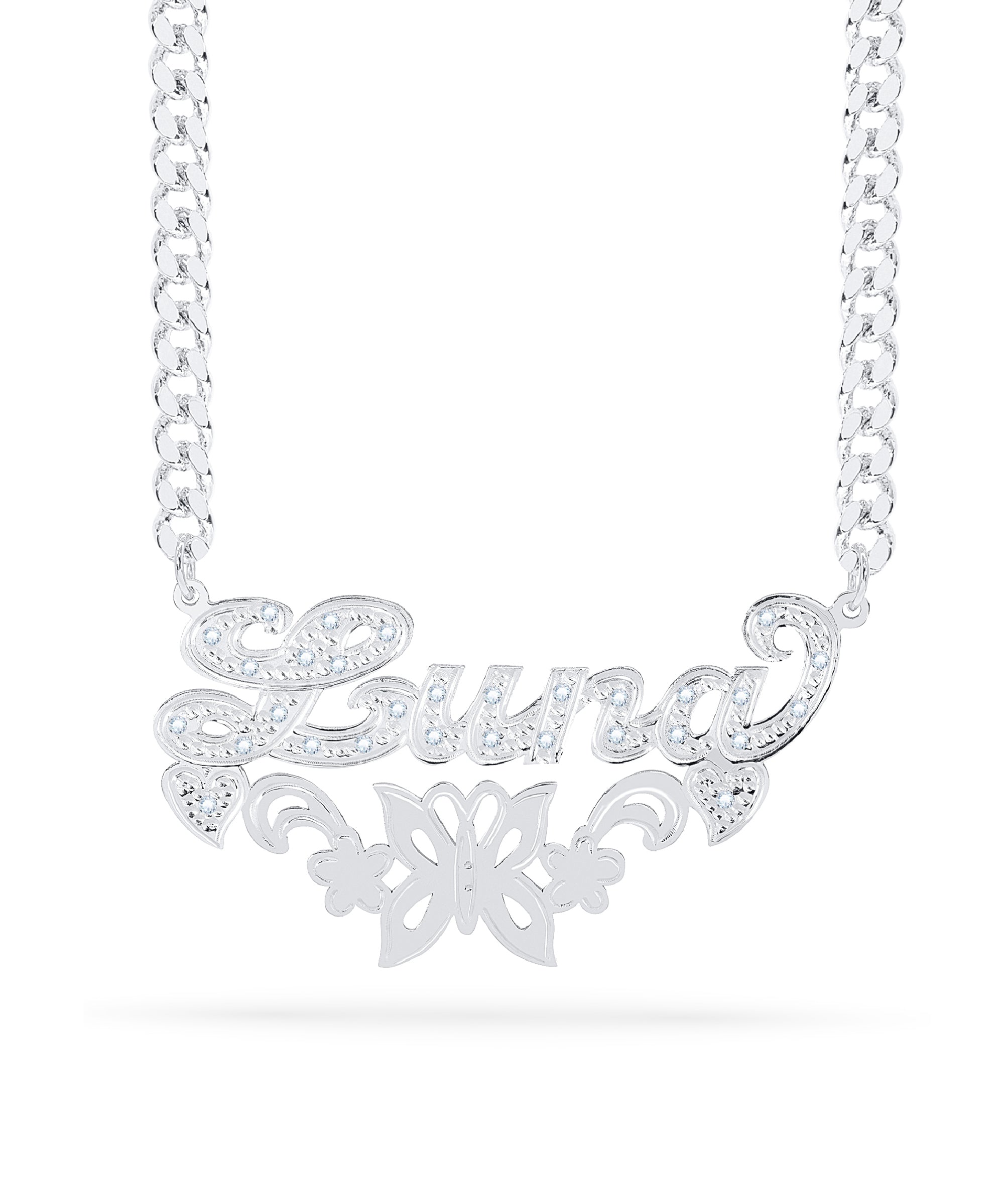 Diamond Butterfly Custom Nameplate Necklace "Luna"