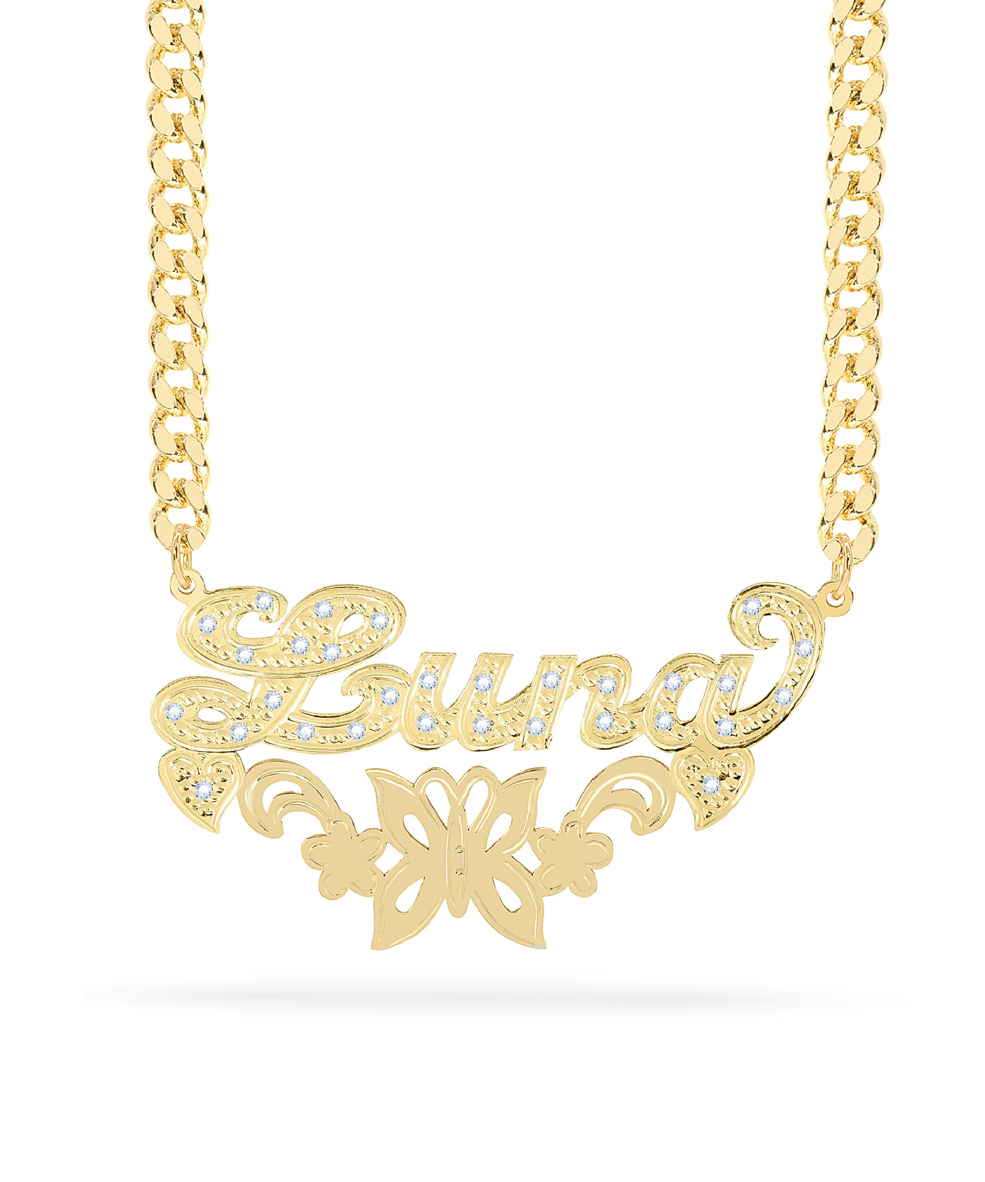 Diamond Butterfly Custom Nameplate Necklace "Luna"