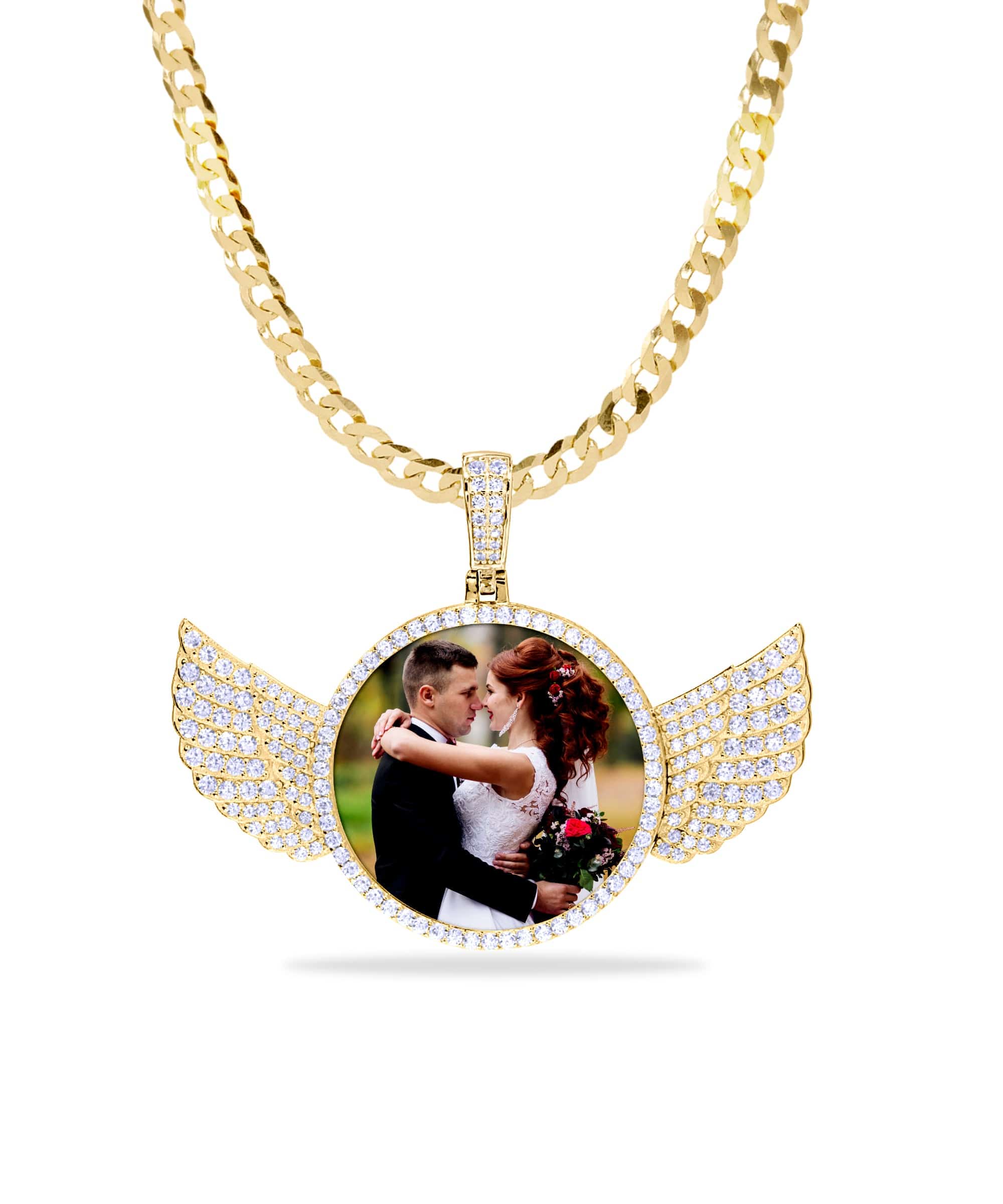 Iced Out Round Photo Pendant with Wings