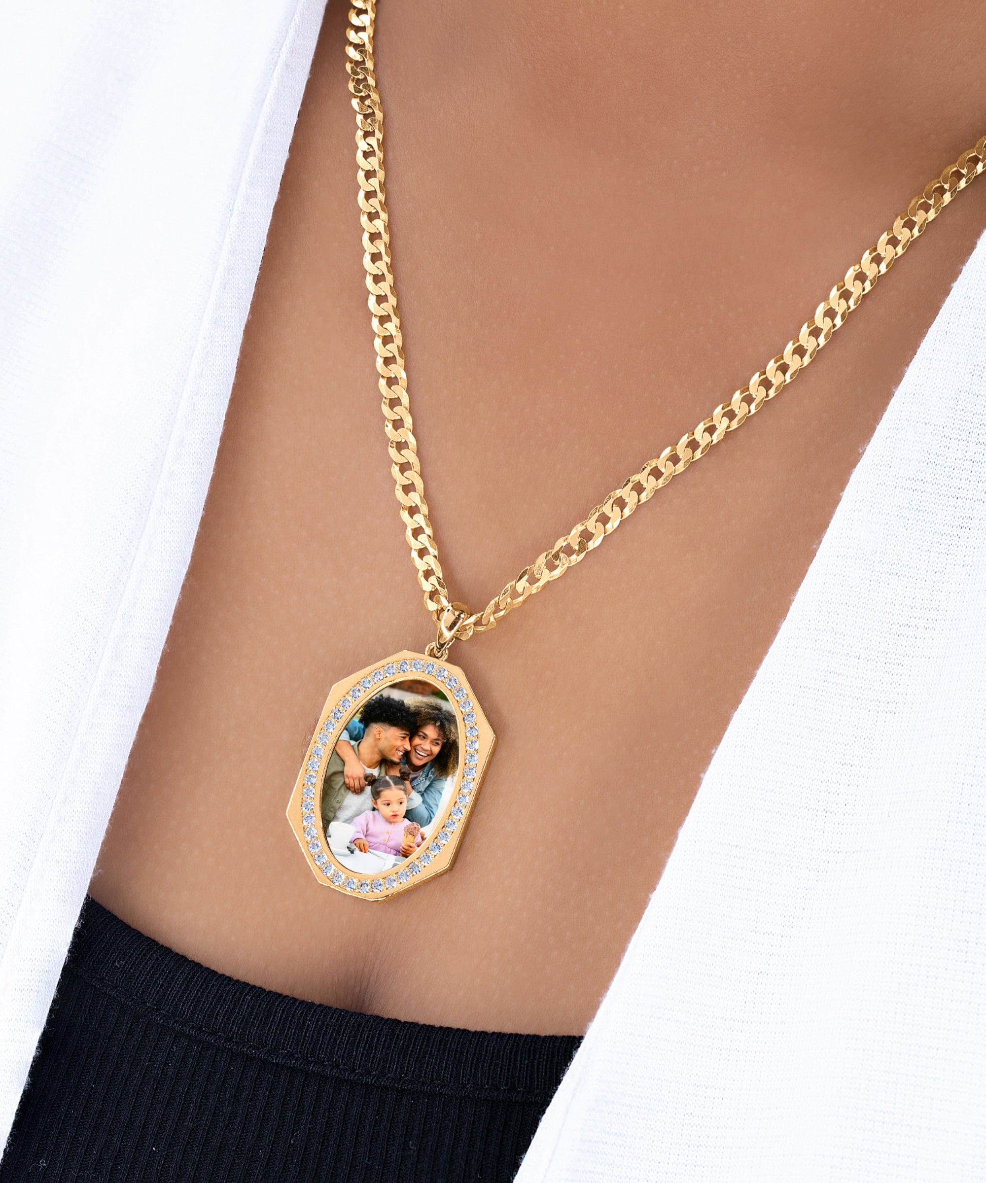 Iced Out Oval Shape Portrait Necklace with Zirconia