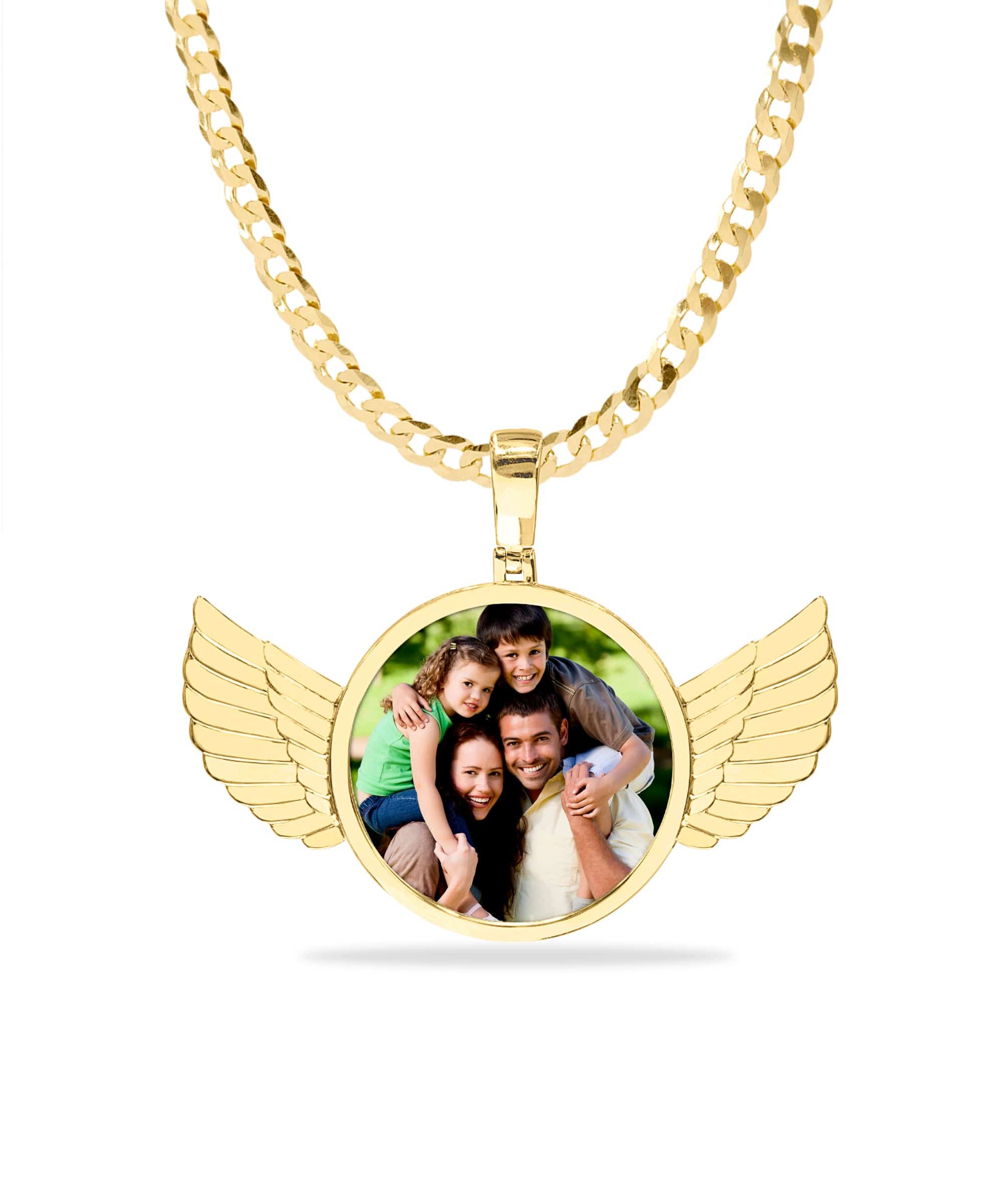 High Polished Round Photo Pendant with Wings
