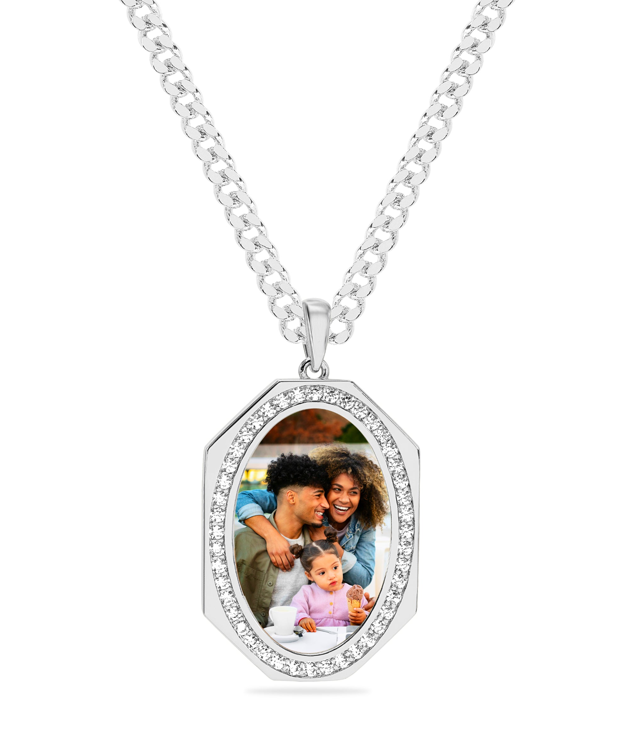 Iced Out Oval Shape Portrait Necklace with Zirconia