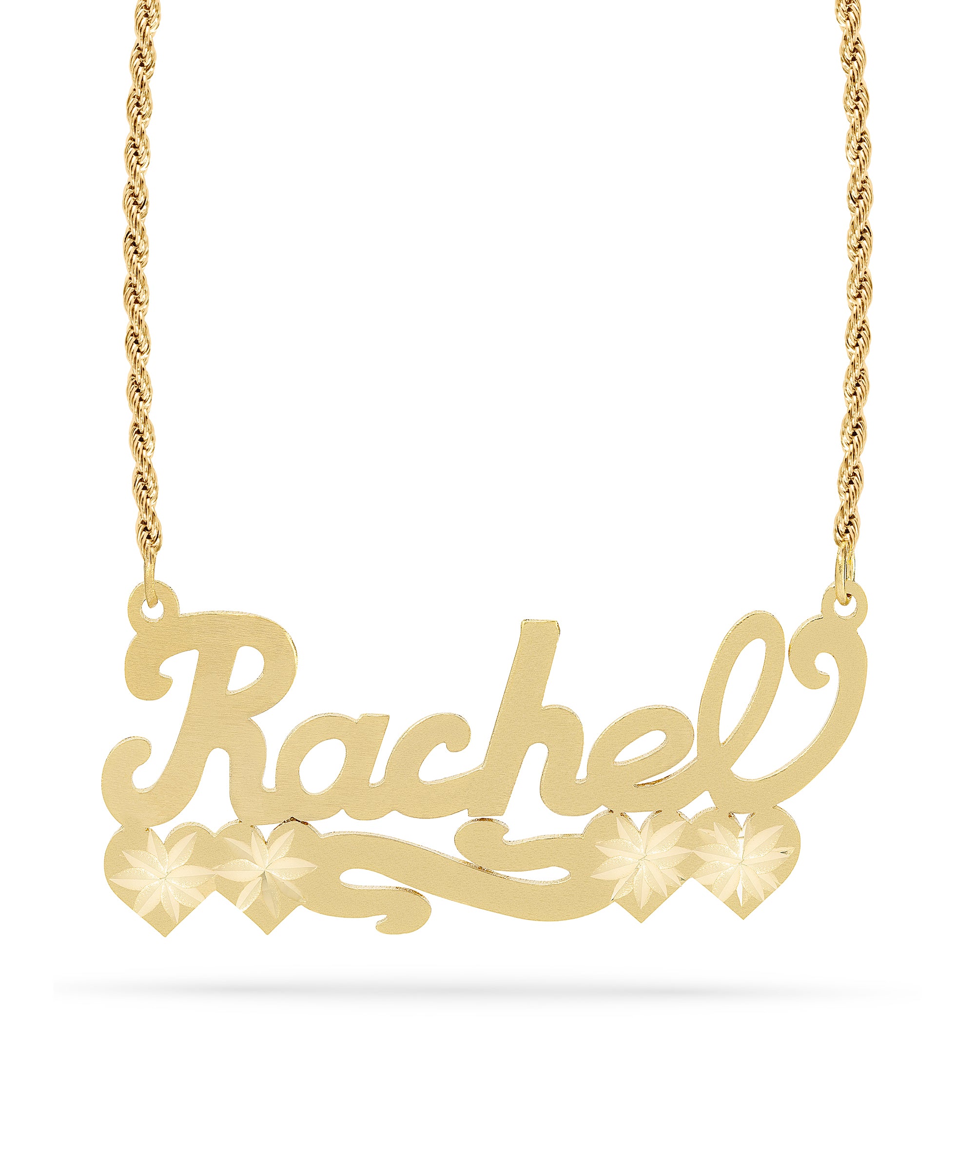 Personalized Name necklace with Satin and Hearts "Rachel"