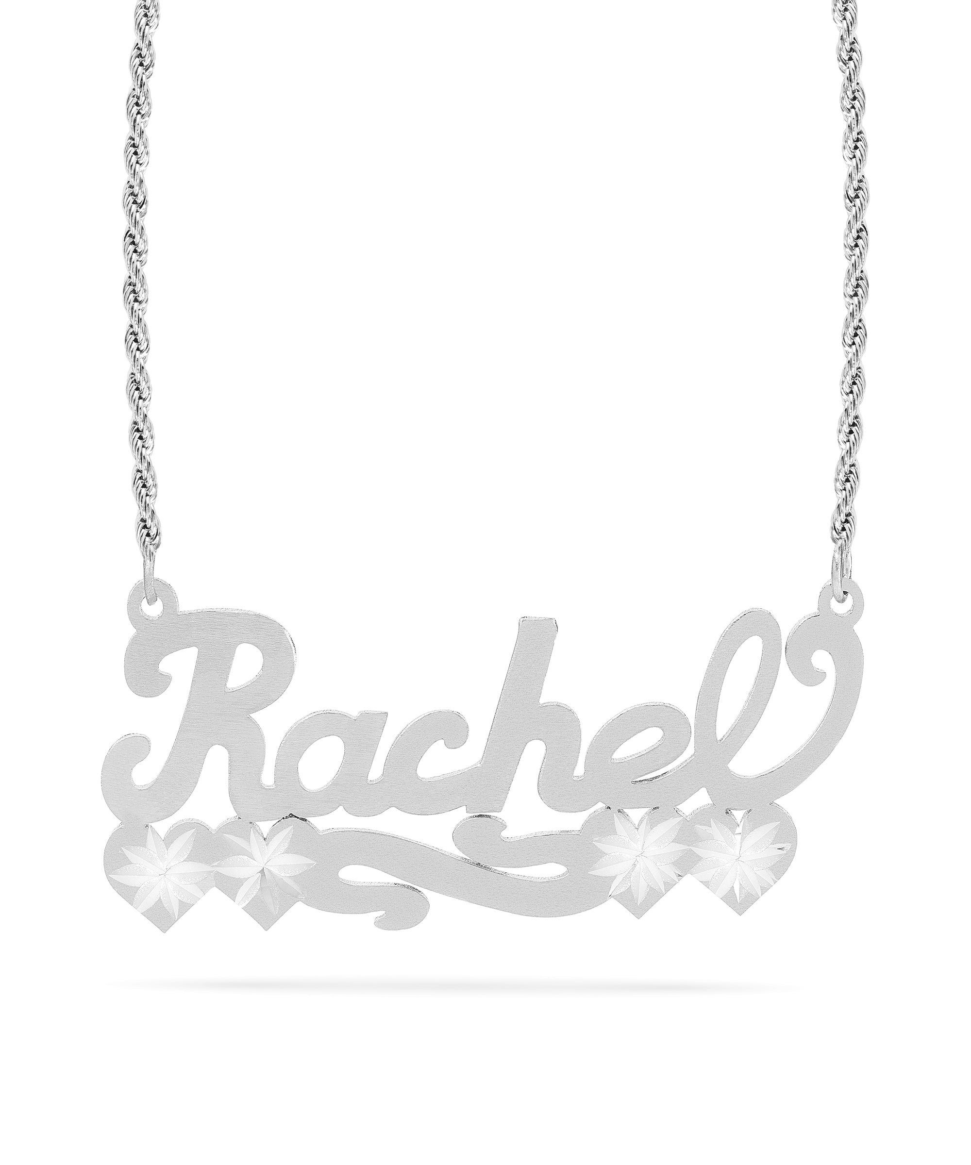 Personalized Name necklace with Satin and Hearts "Rachel"