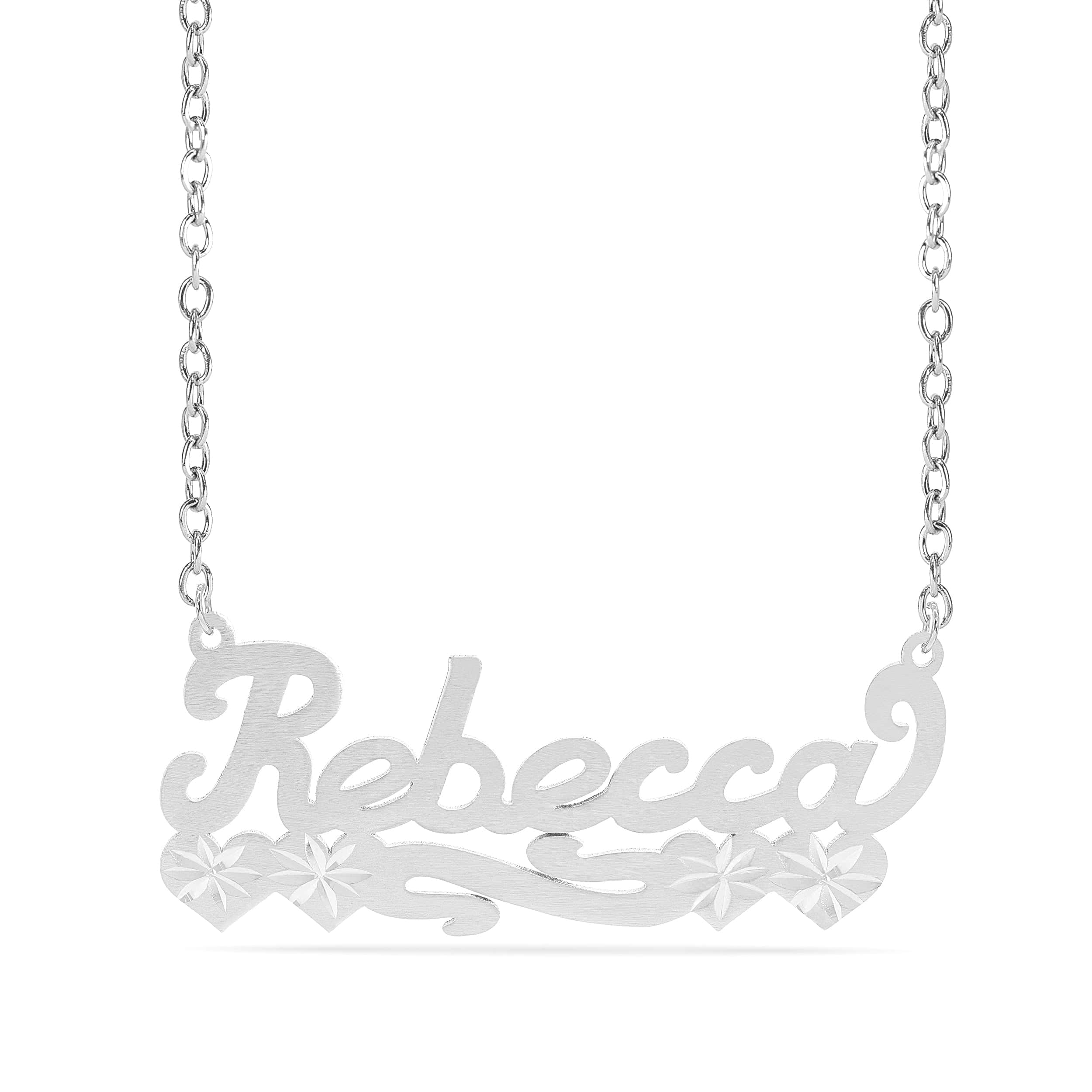 Personalized Name necklace with Satin and Hearts "Rebecca"