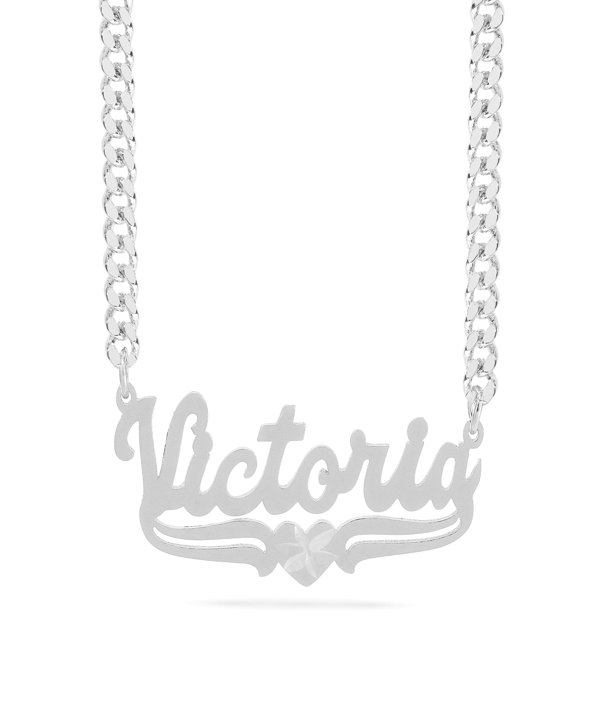 Personalized Name necklace with Satin and Heart "Victoria"