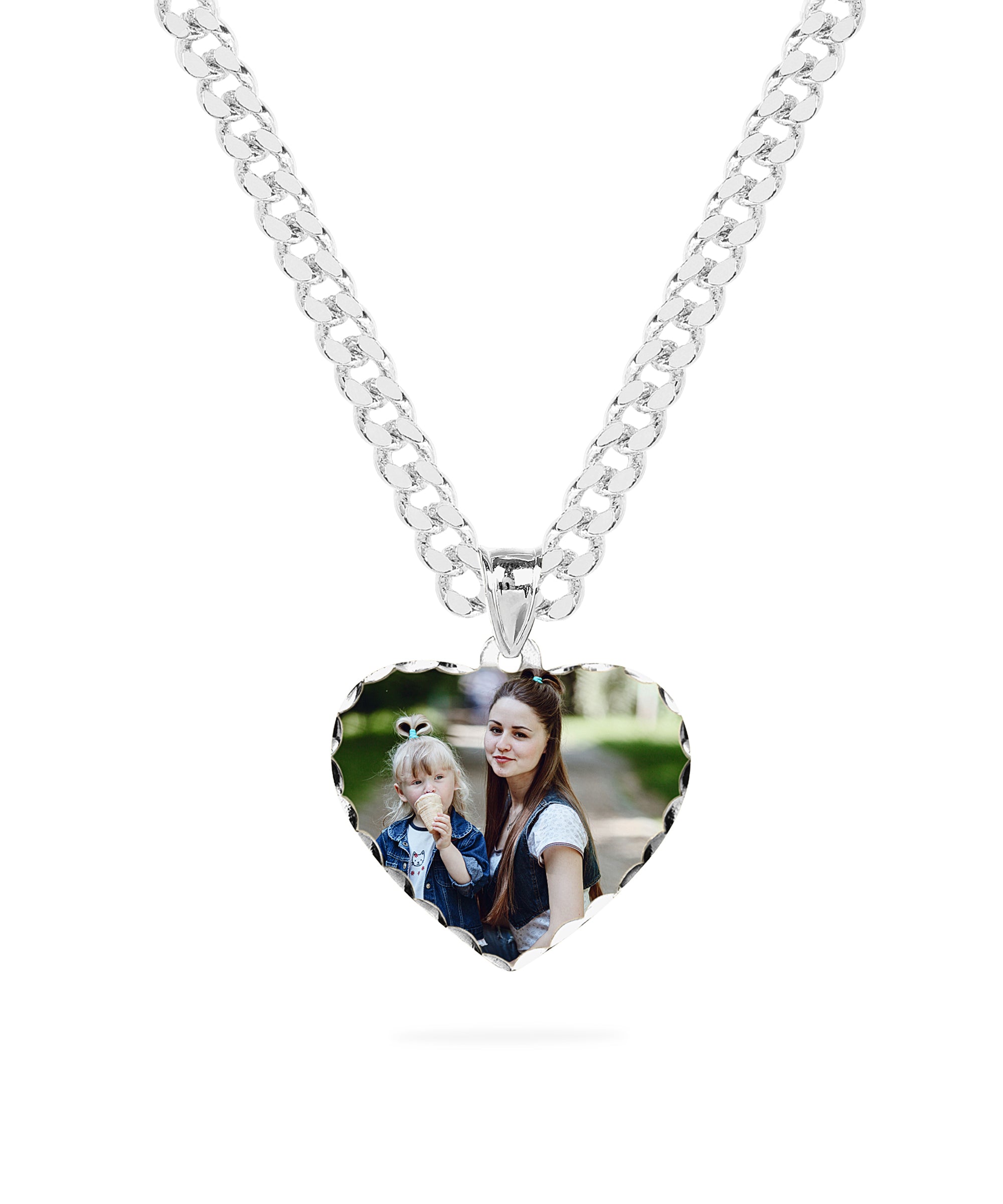 Diamond Cut Heart Shape Photo Necklace