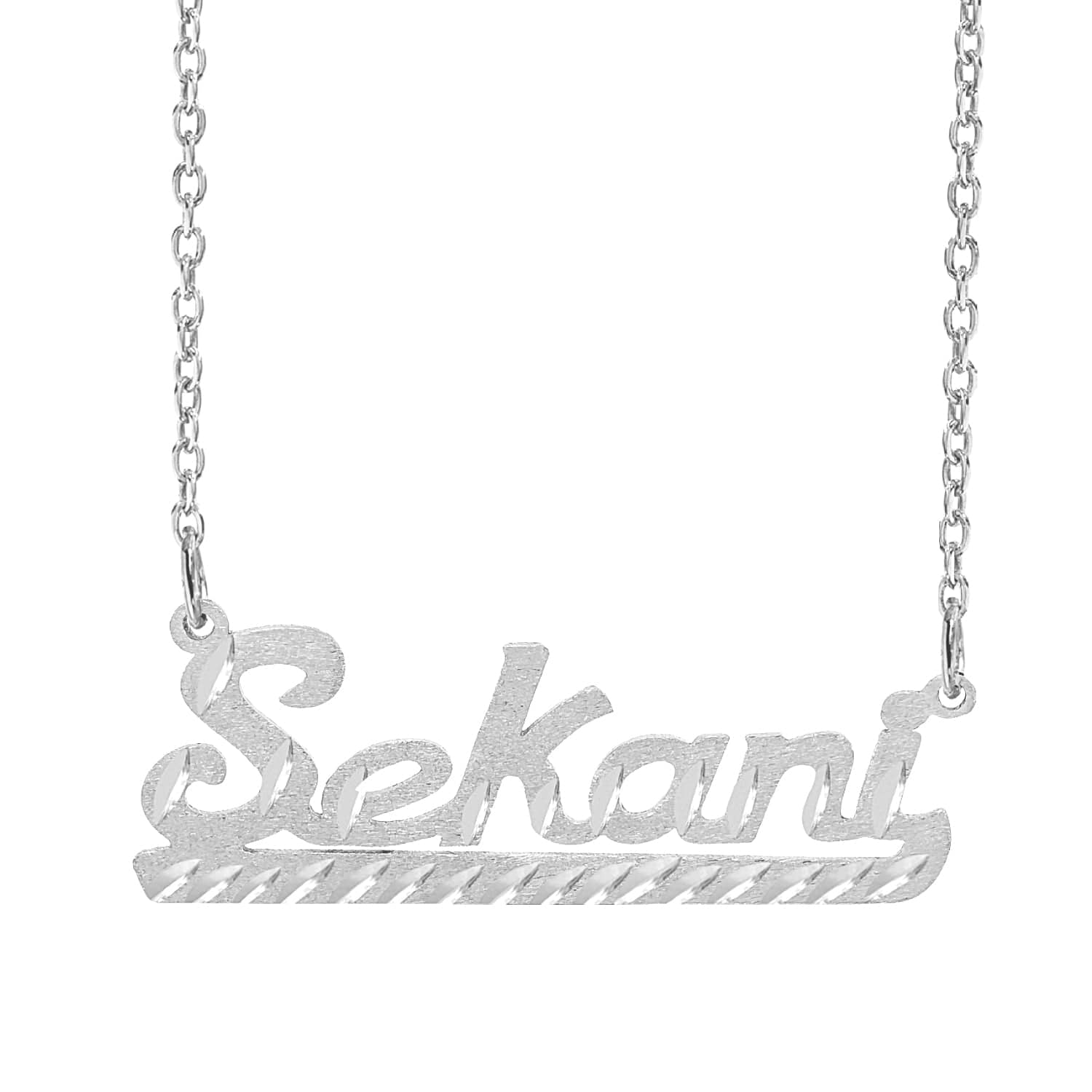 Sterling Silver / Link Chain Personalized Name necklace with Diamond Cut "Sekani"
