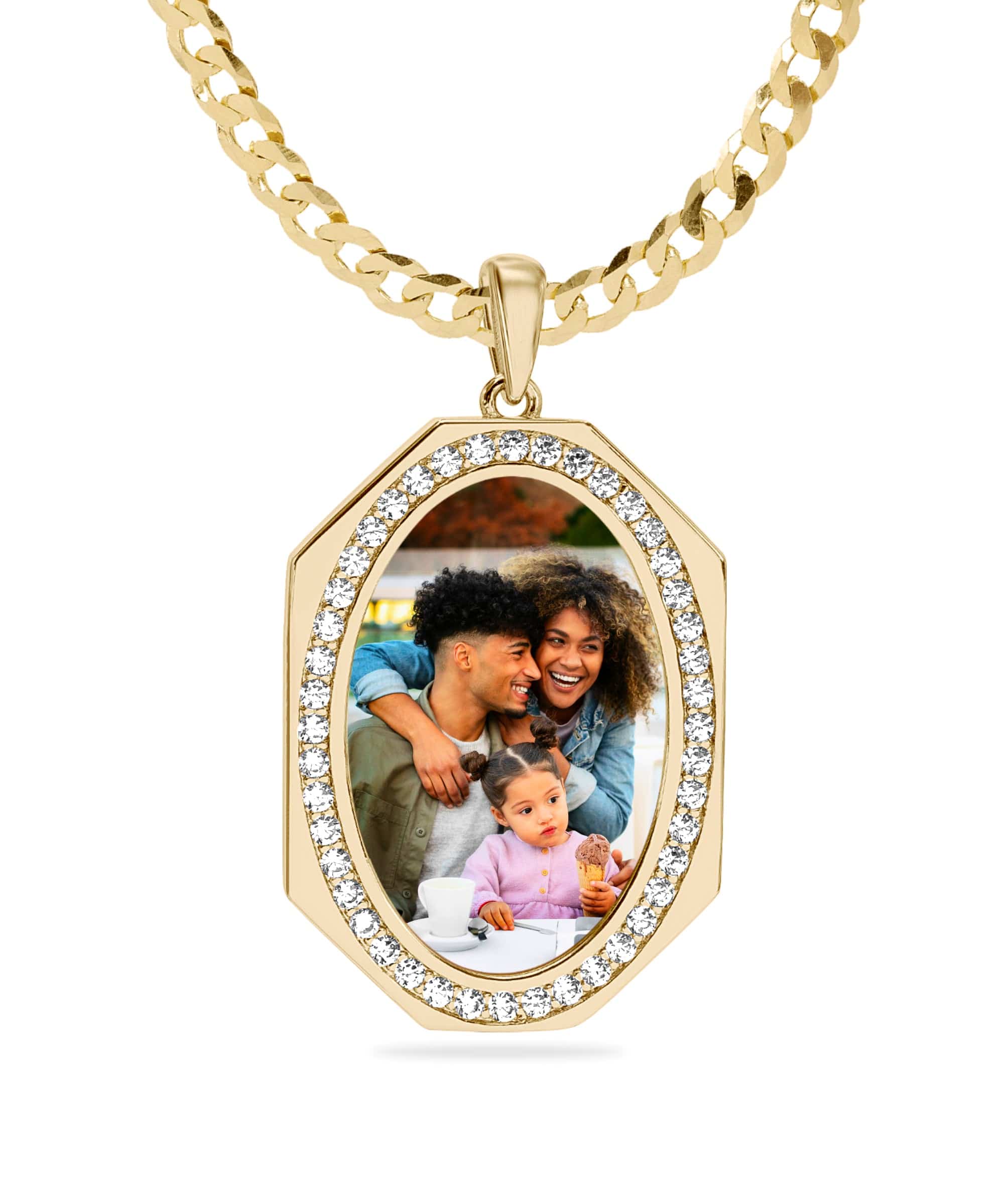 Iced Out Oval Shape Portrait Necklace with Zirconia