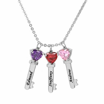 1 Pendant / Silver Plated / Link Chain Mother's Necklace with Key Shape Birthstone Charm