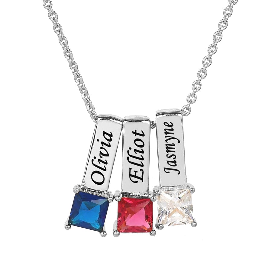 1 Pendant / Silver Plated / Link Chain Mother's Necklace with Square Shape Birthstone Charm