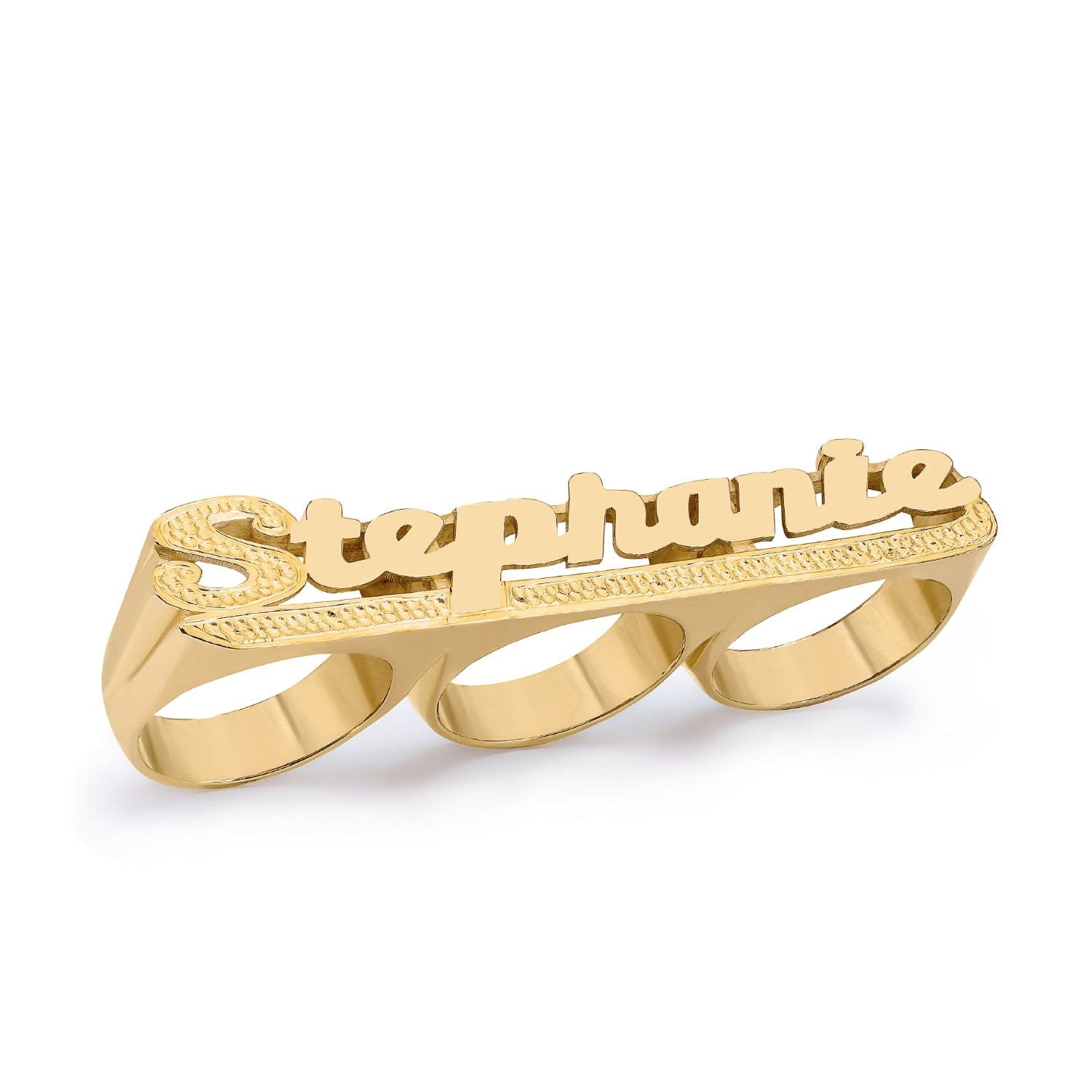 Amazon.com: Solid 14K Gold Two Finger Personalized Name Ring Custom Made  Fine Jewelry : Handmade Products