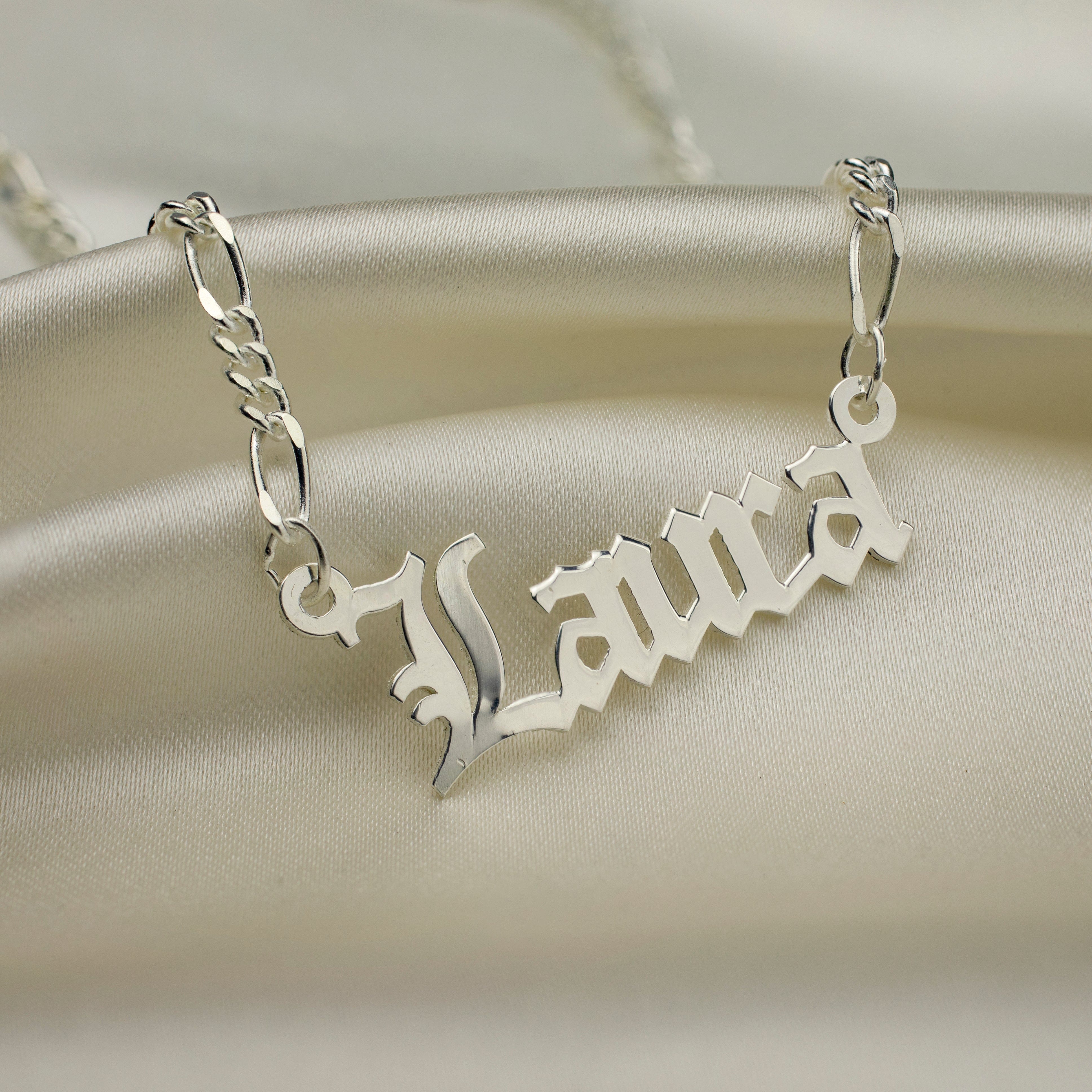 Kids Gothic Name Necklace with Figaro Chain
