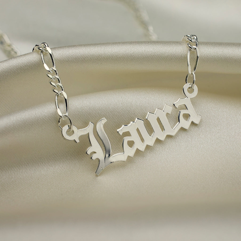 Kids Gothic Name Necklace with Figaro Chain –