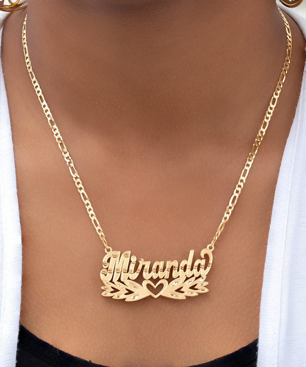 Double Plated Love Explosion Name Necklace with Figaro Chain