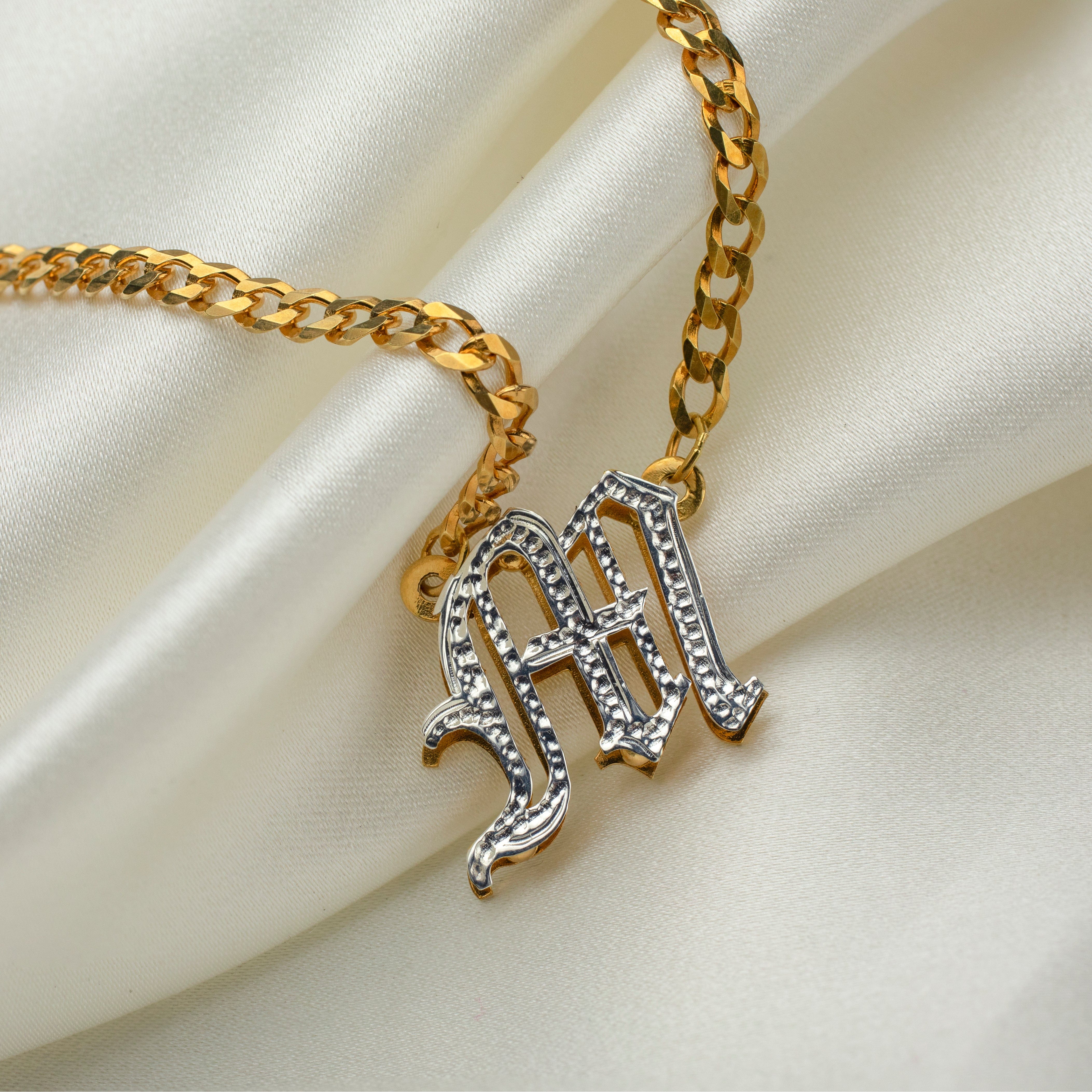 Kids Double Plated Gothic Initial Necklace with Cuban Chain