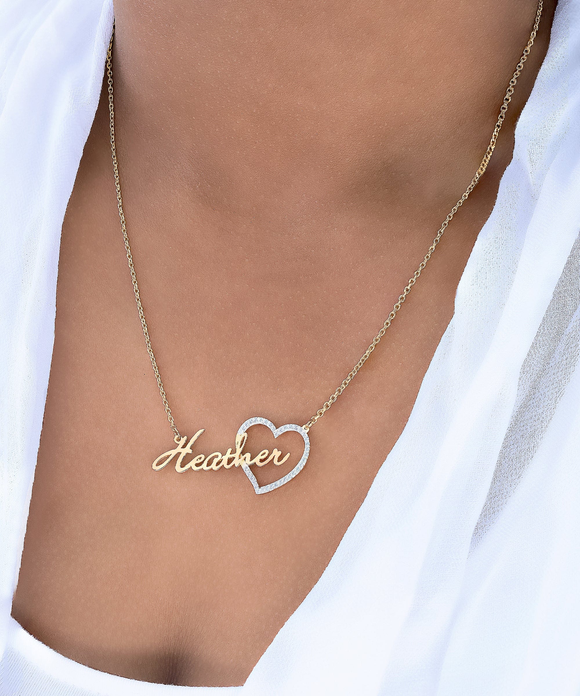 Iced Out Heart Nameplate Necklace