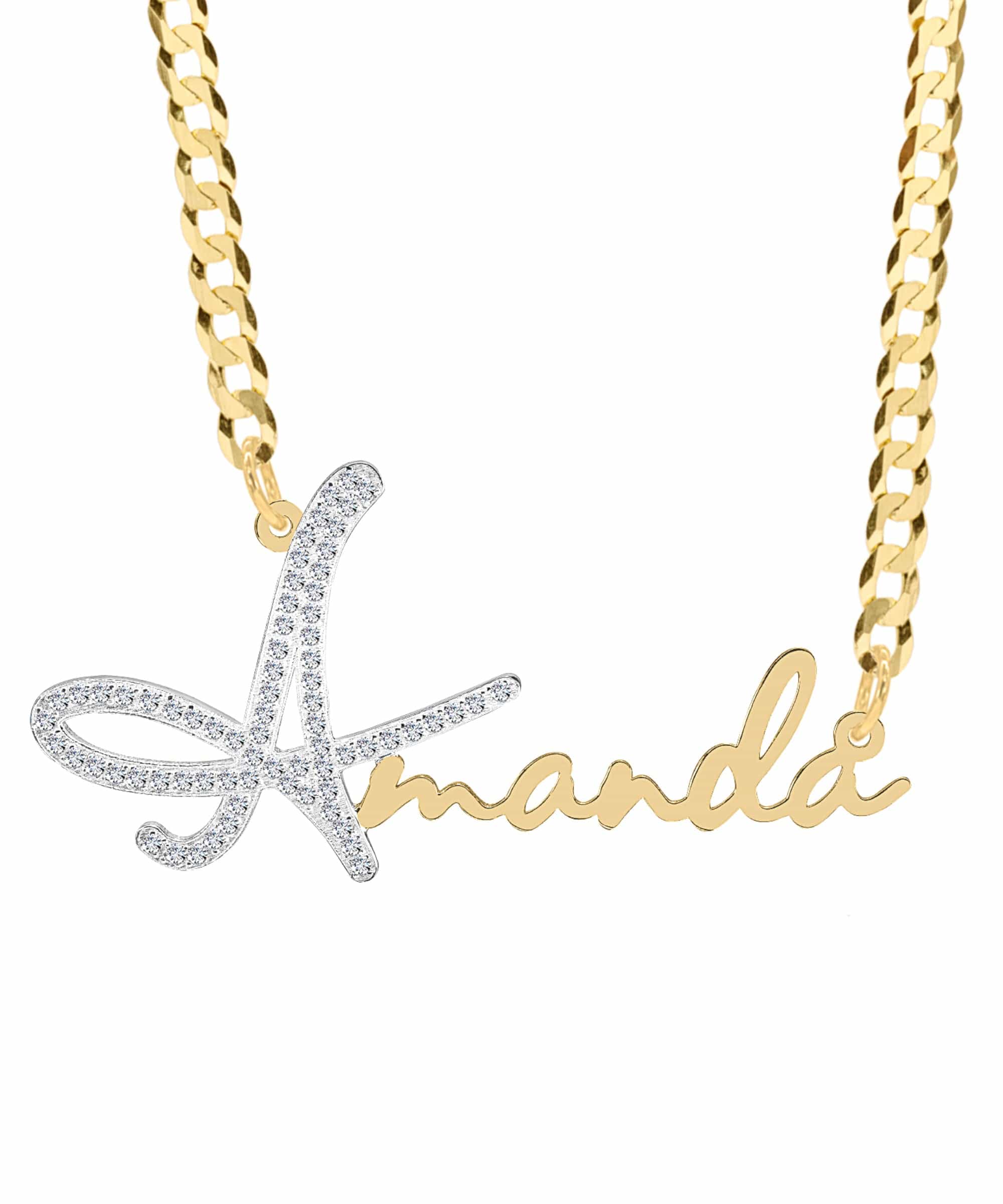 Iced Out Nameplate Necklace with Cuban Chain