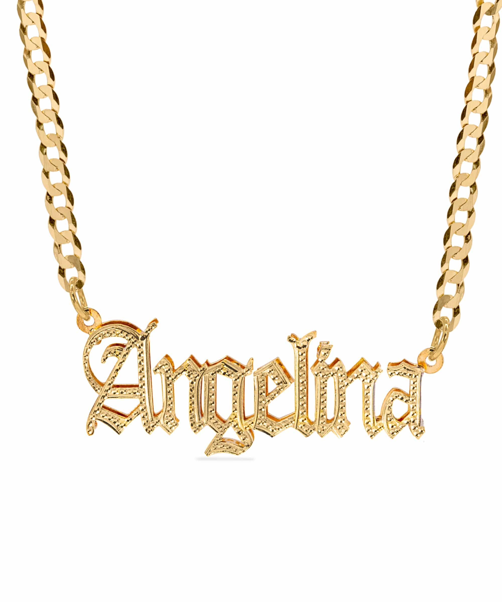 The Golden Double Plated Gothic Name Necklace with Cuban Chain
