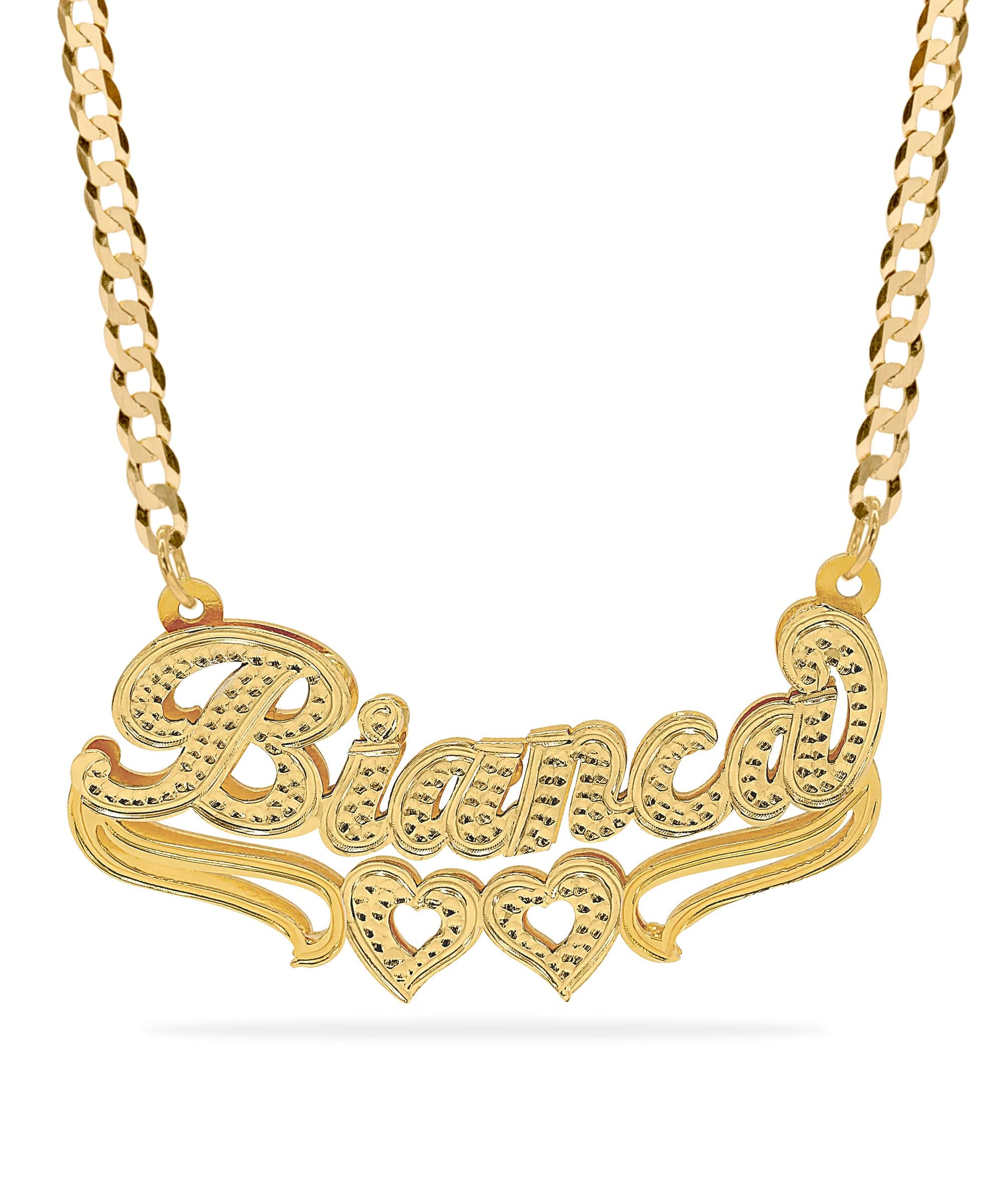 The Golden Double Plated Heart Name Necklace with Cuban Chain