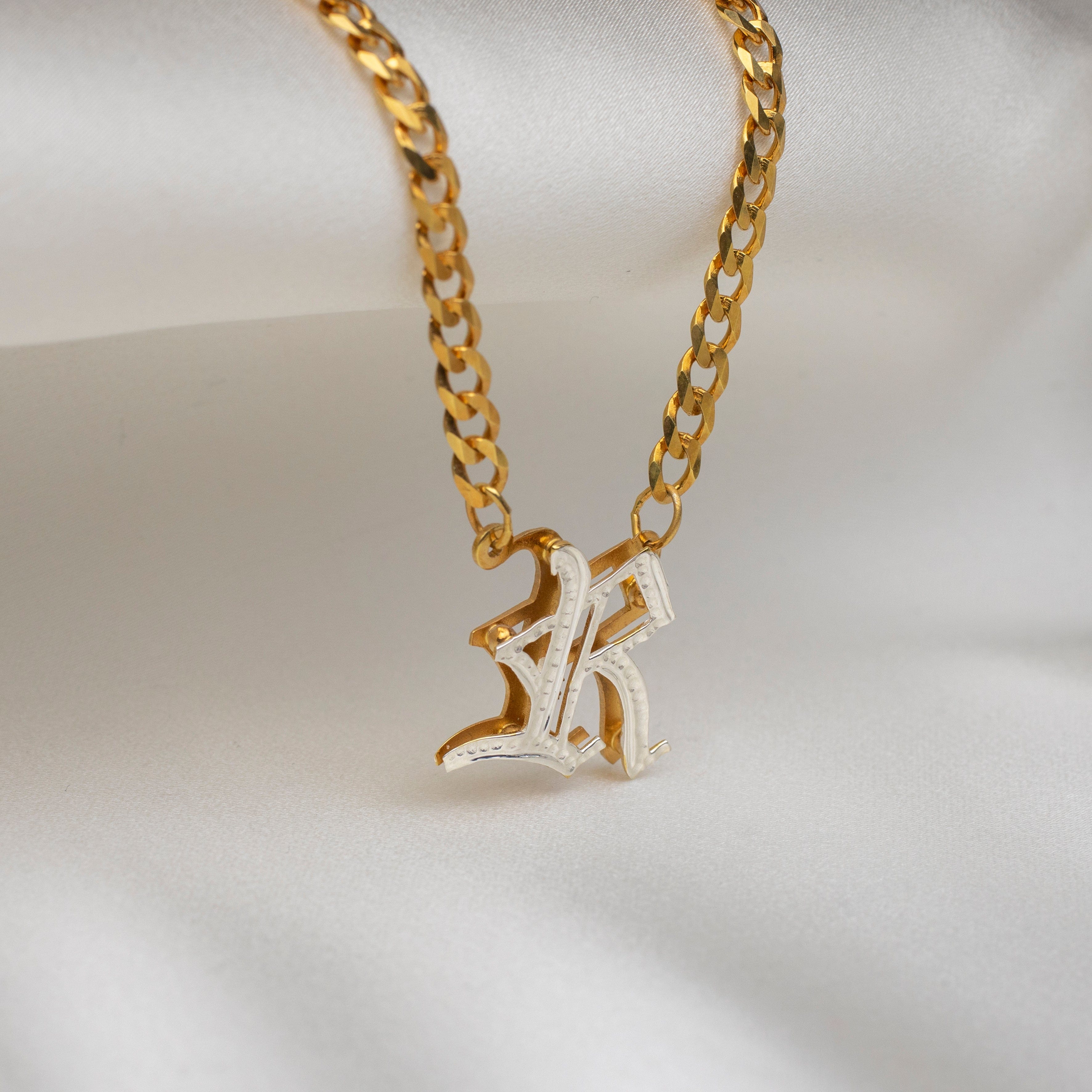 Kids Double Plated Gothic Initial Necklace with Cuban Chain