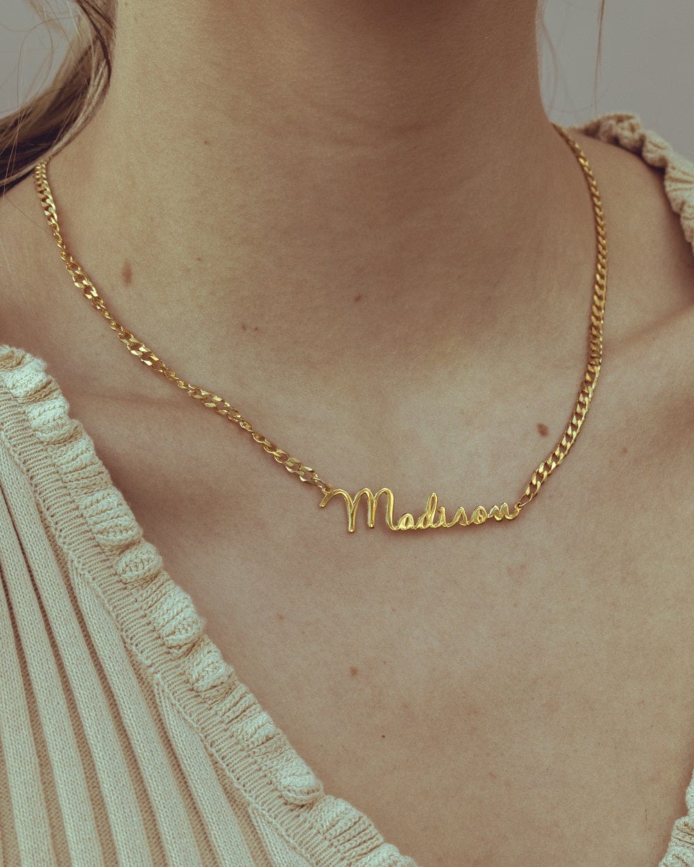 Script Name Necklace with Cuban Chain