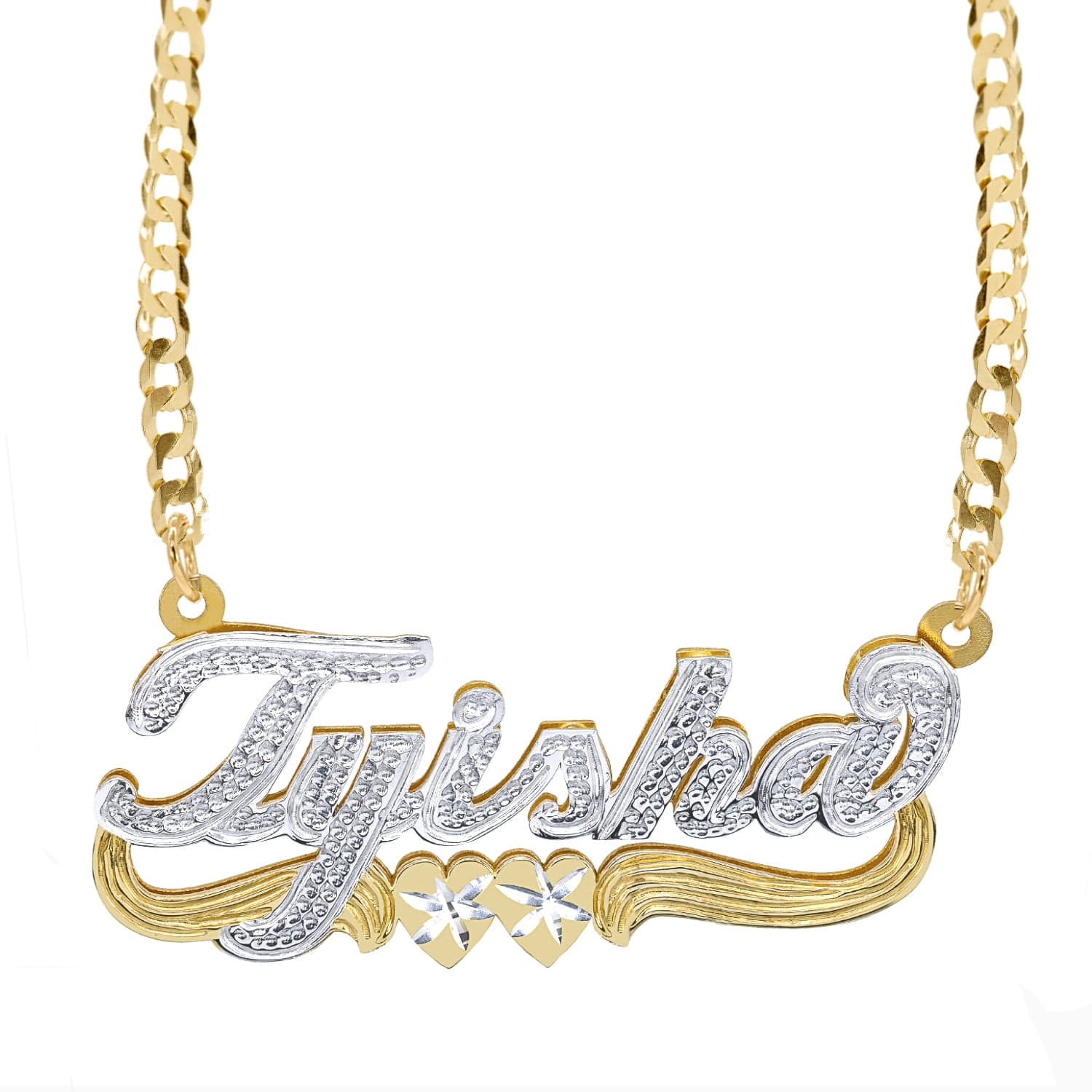 Double Plated Matchmaker Name Necklace with Cuban Chain