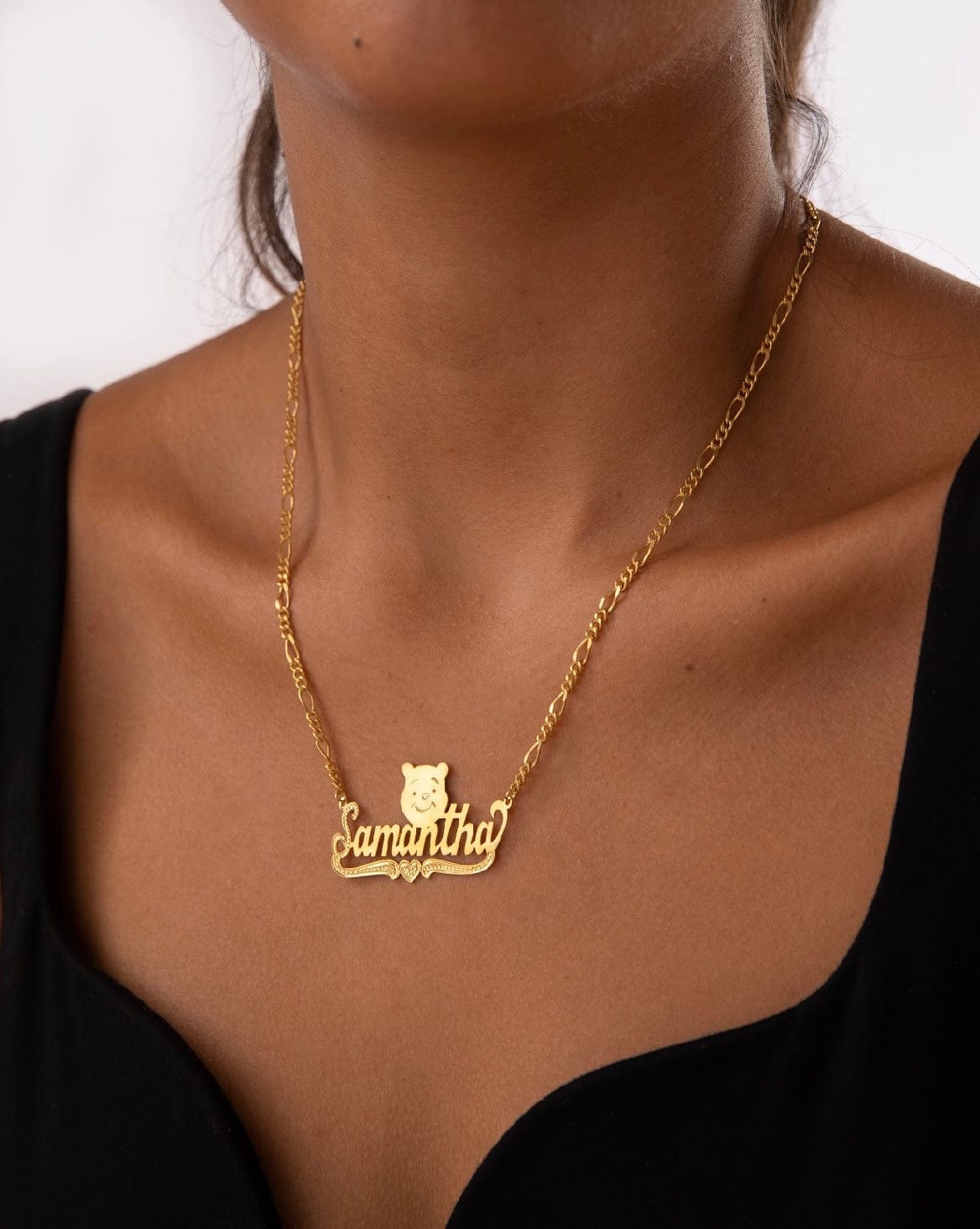 Winnie Name Necklace with Figaro Chain