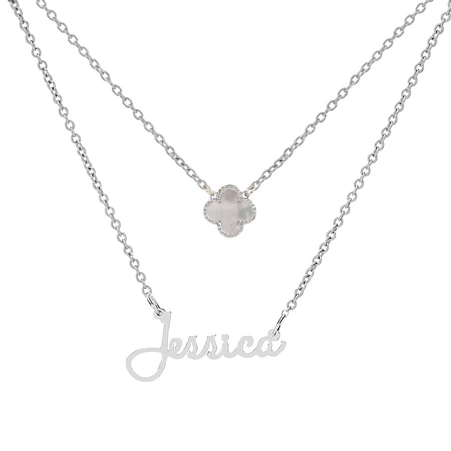 Name Necklace "The Jessica" with Clover Pendant