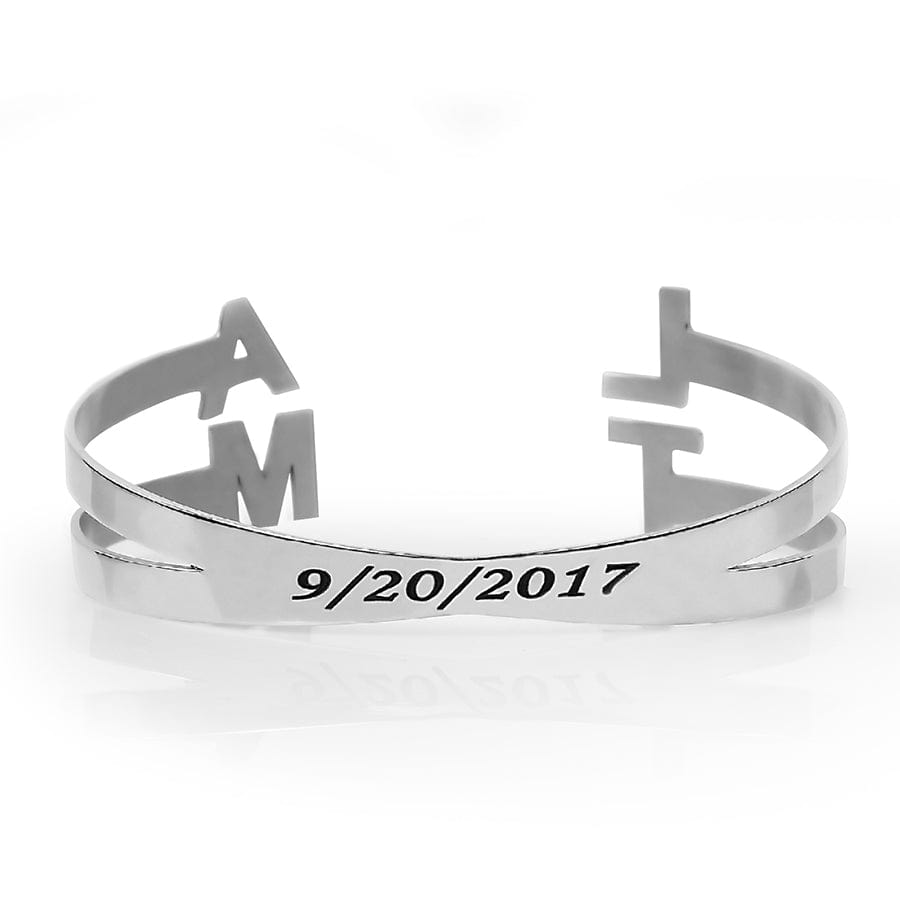 initials Monogram Bracelet for Men - Personalized ID Mens Cuff Black / Silver