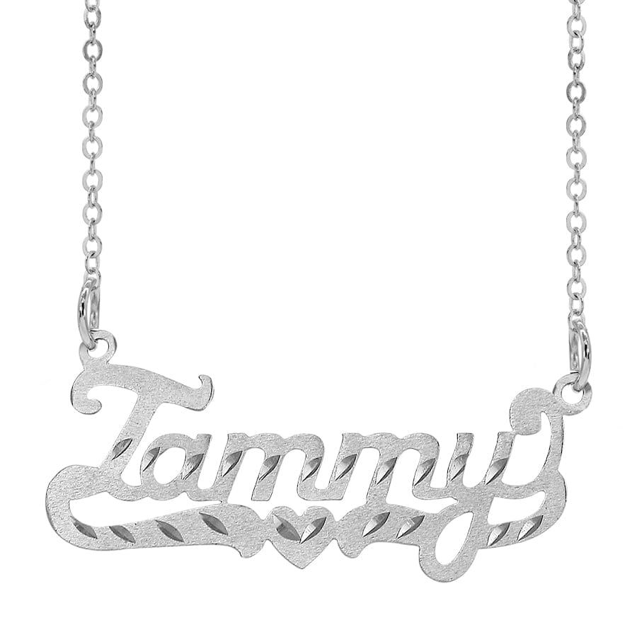 Silver Plated / Link Chain Kids Script Name Necklace with Diamond Cut Finish